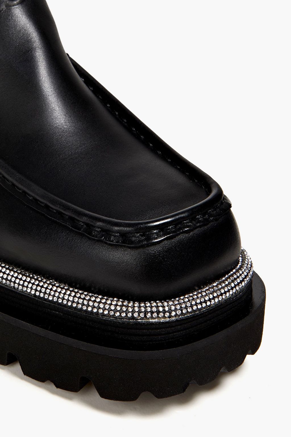 SANDRO Crystal-embellished leather platform loafers