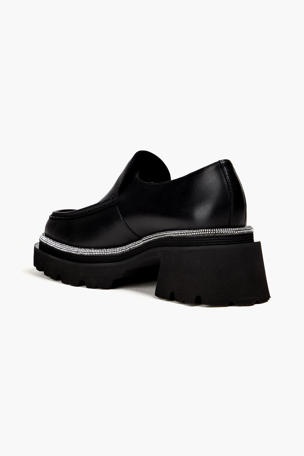 SANDRO Crystal-embellished leather platform loafers