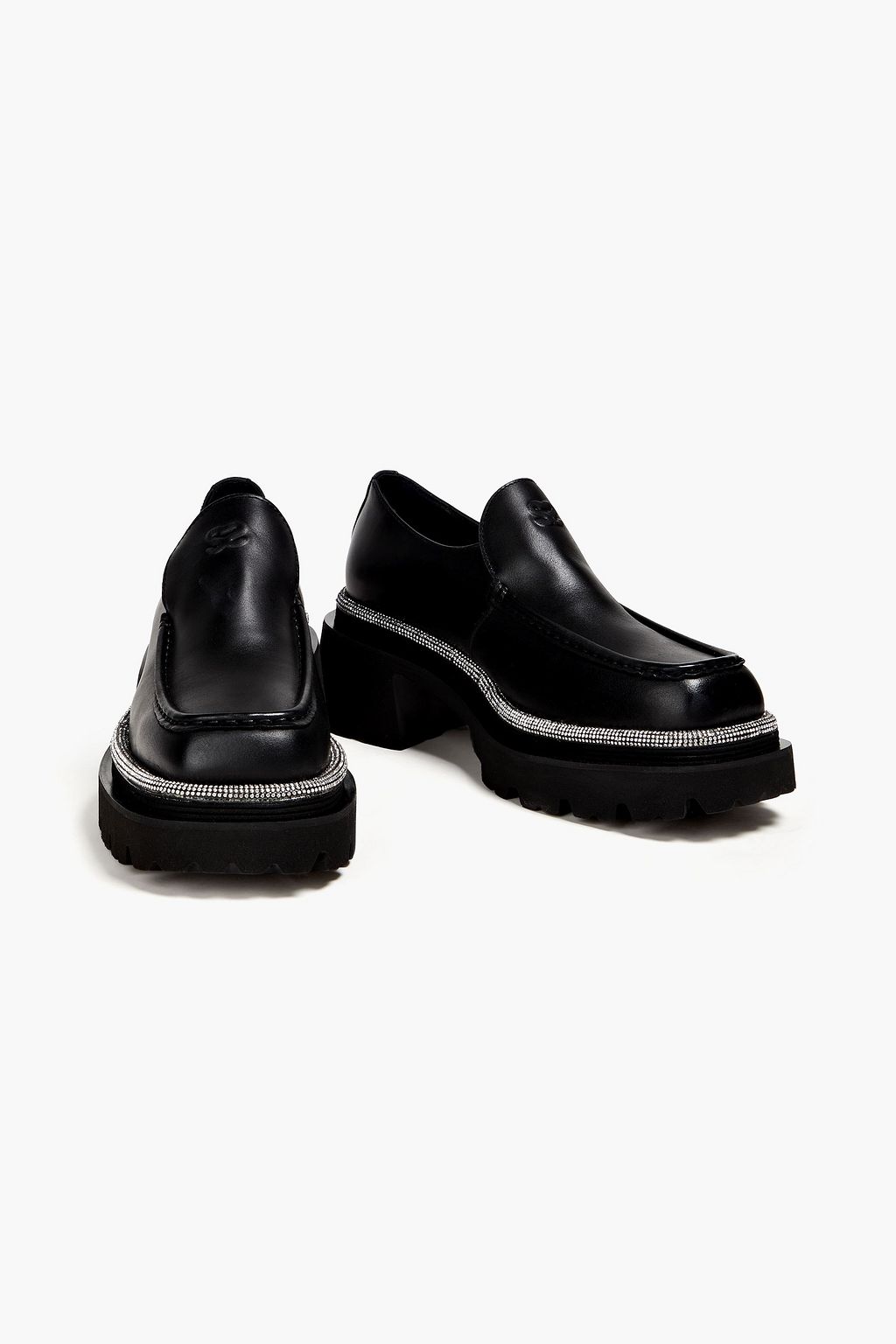 SANDRO Crystal-embellished leather platform loafers