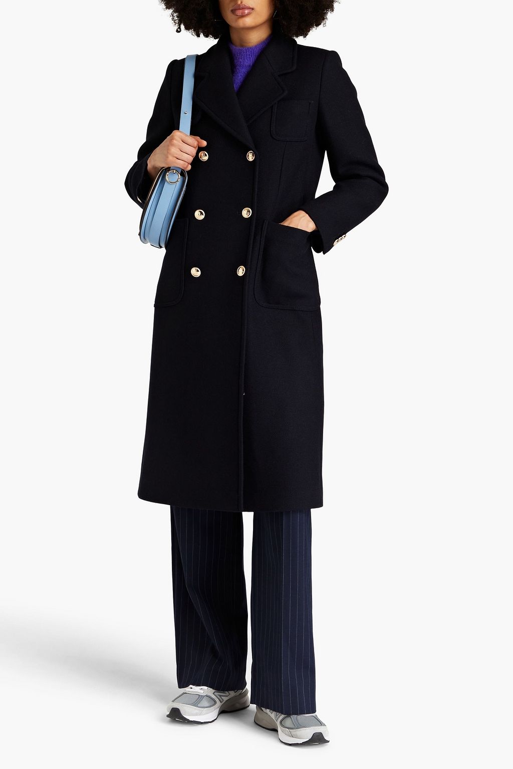 SANDRO Double-breasted wool-blend twill coat