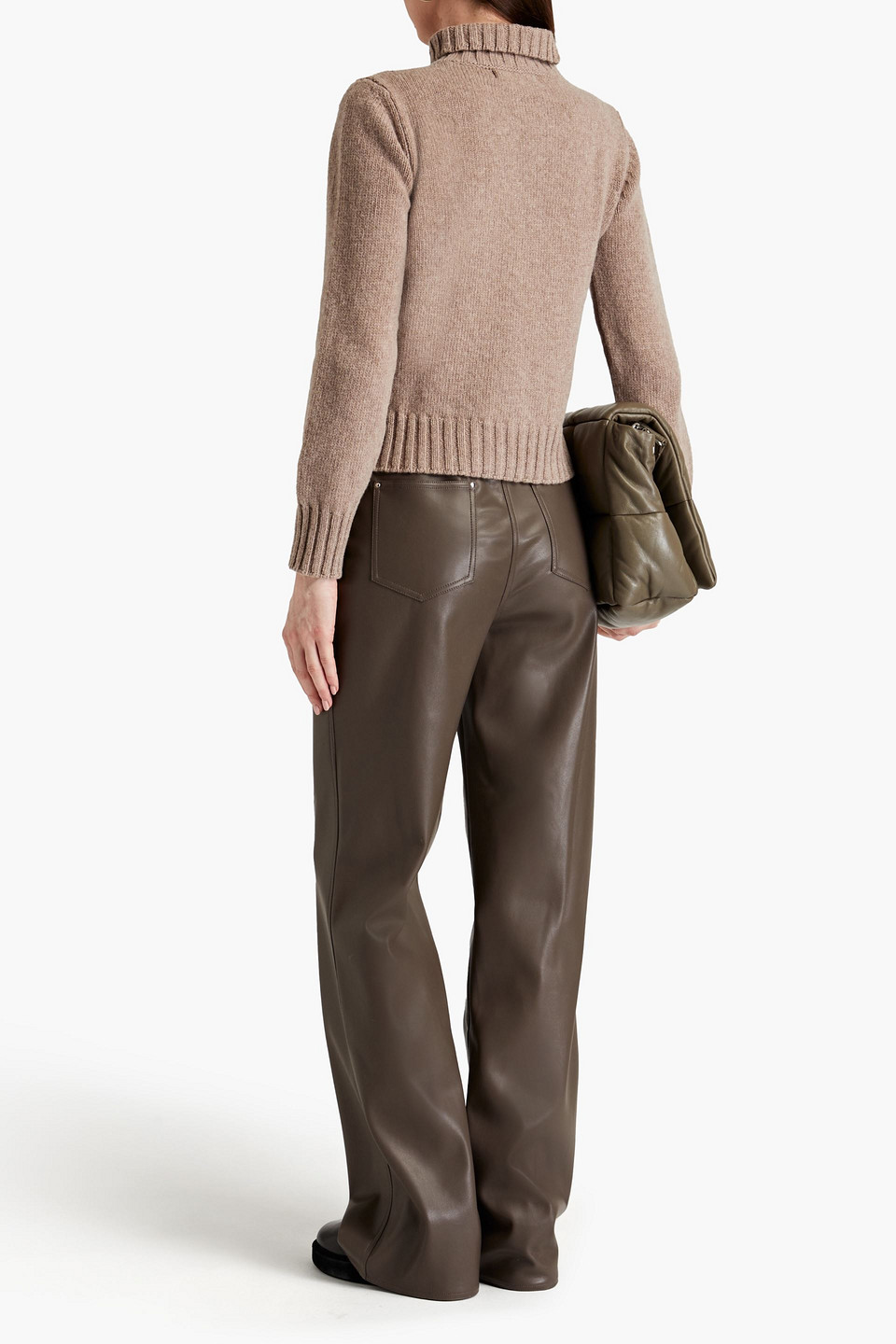 Shop And-daughter Audrey Mélange Wool Turtleneck Sweater In Mushroom