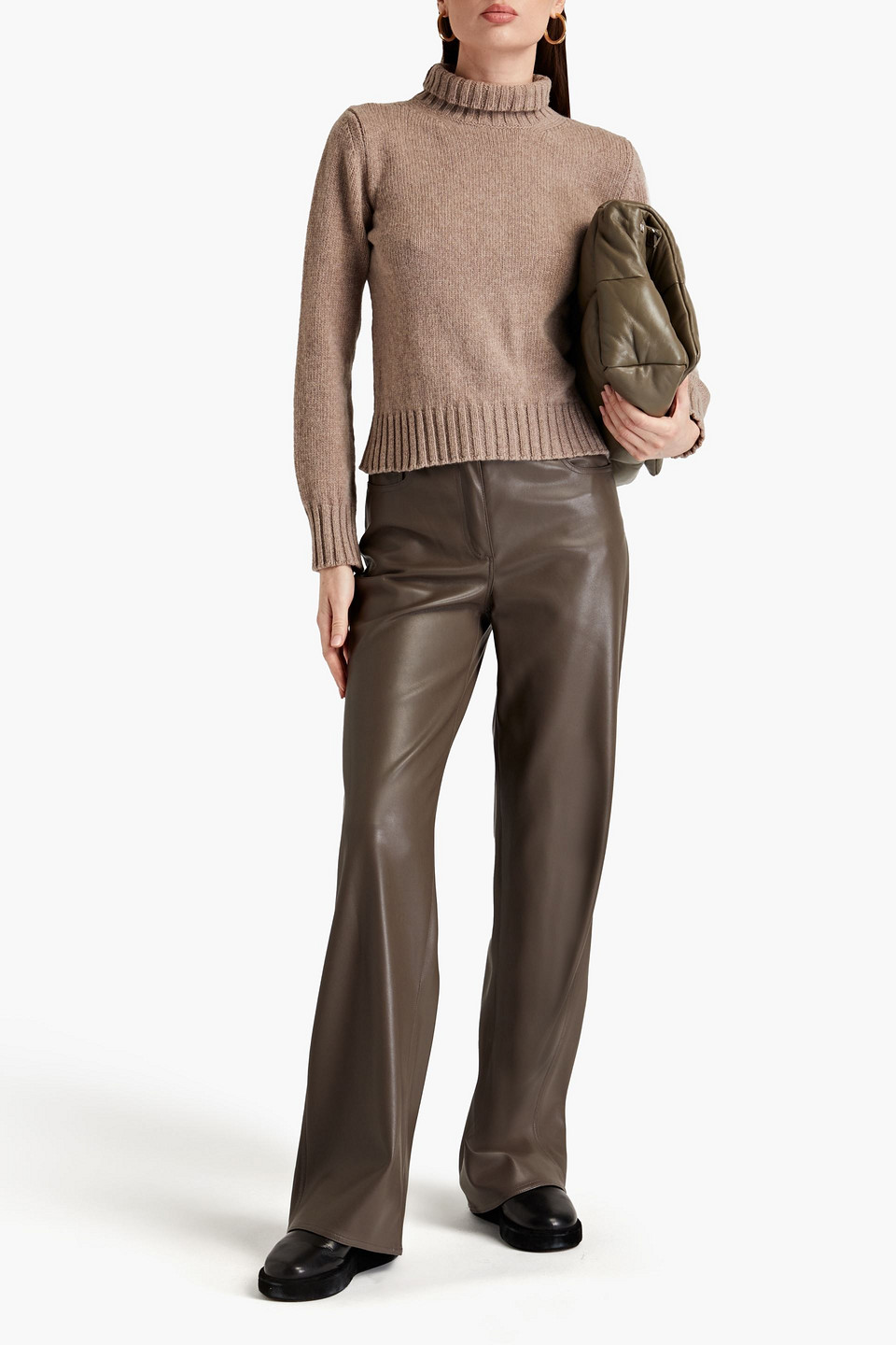 Shop And-daughter Audrey Mélange Wool Turtleneck Sweater In Mushroom