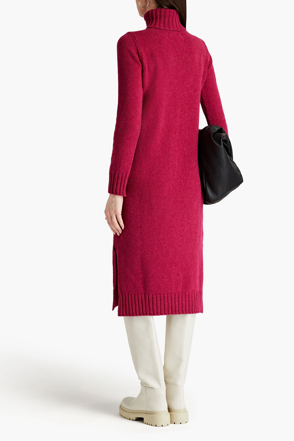 Shop And-daughter Simone Wool Turtleneck Midi Dress In Fuchsia