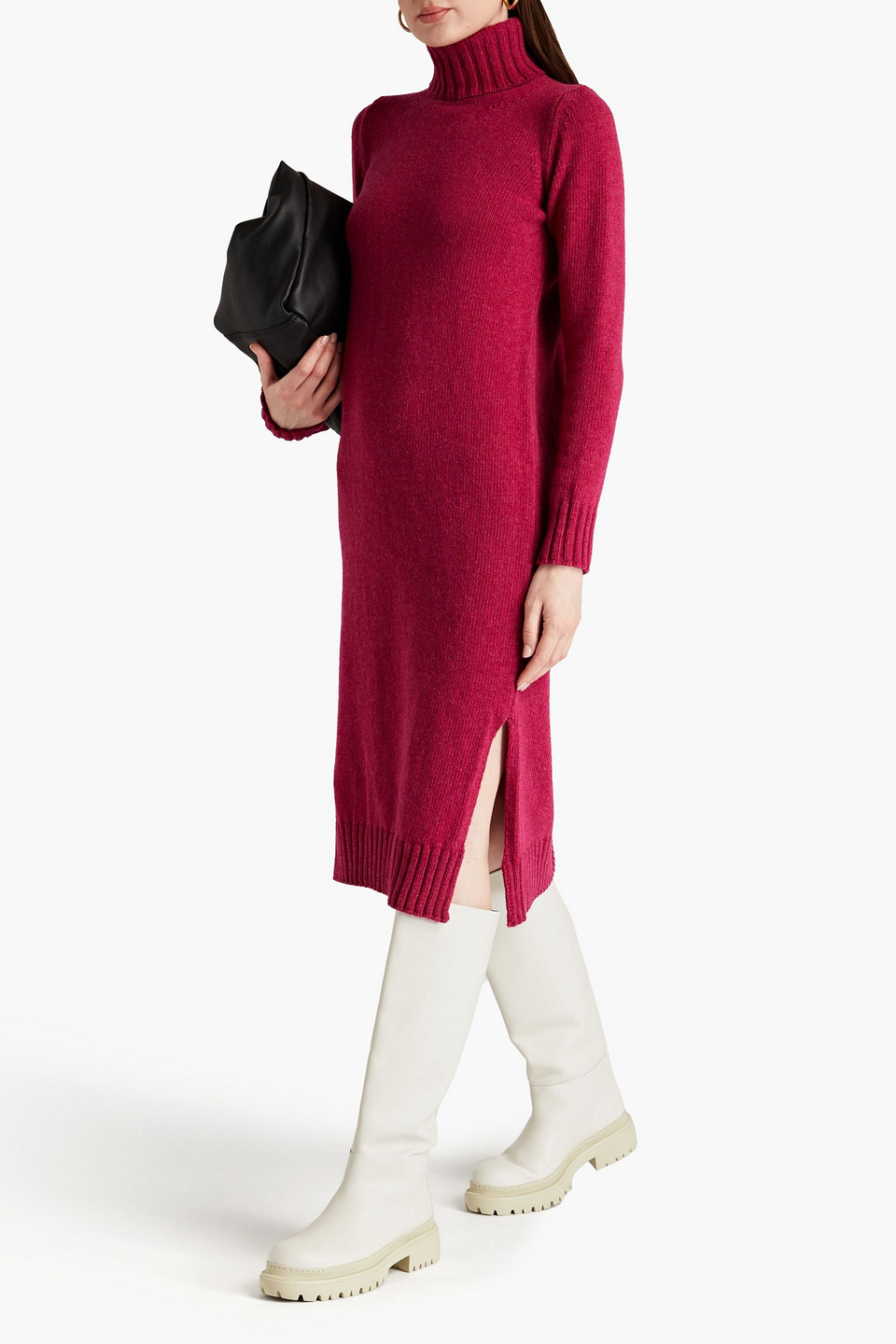 Shop And-daughter Simone Wool Turtleneck Midi Dress In Fuchsia