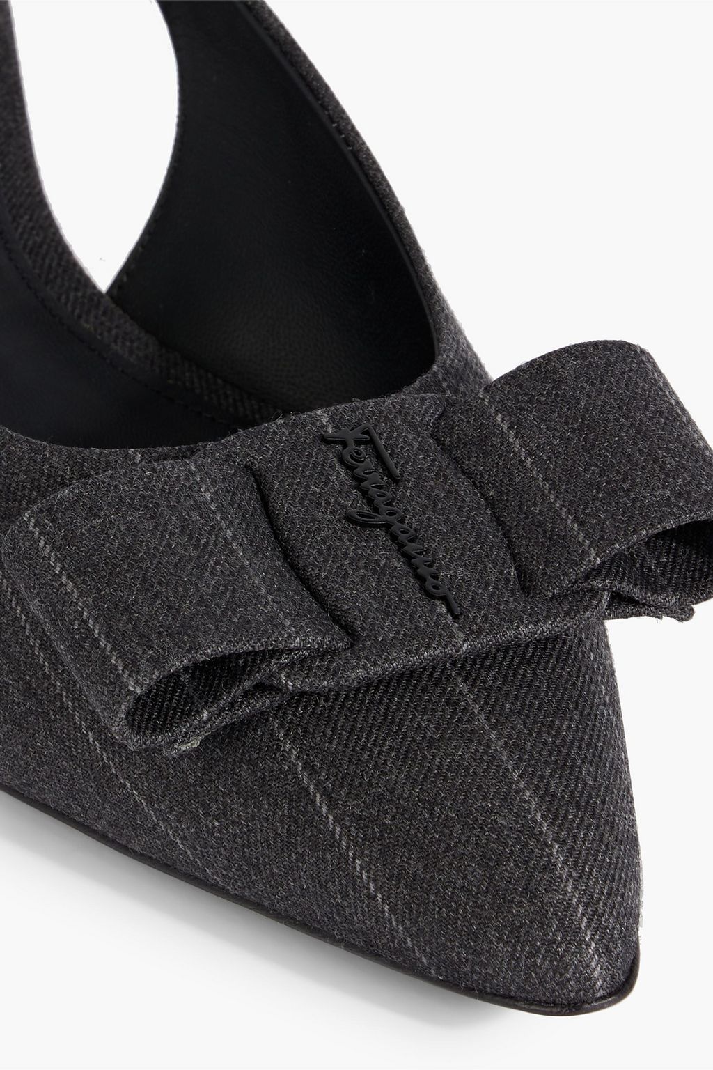 FERRAGAMO Viva bow-embellished pinstriped woven slingback flats