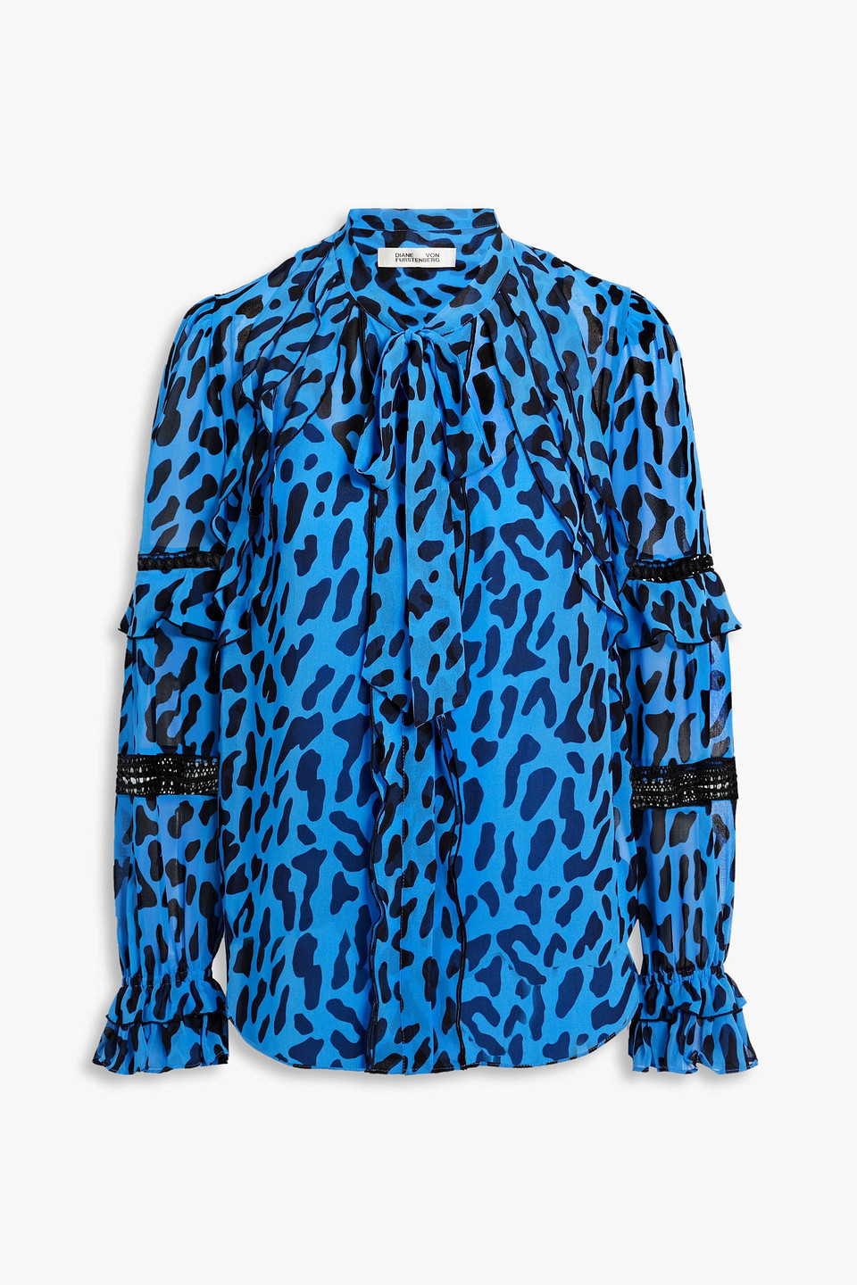 Shop Diane Von Furstenberg Arlington Ruffled Leopard-print Chiffon Blouse In Blue