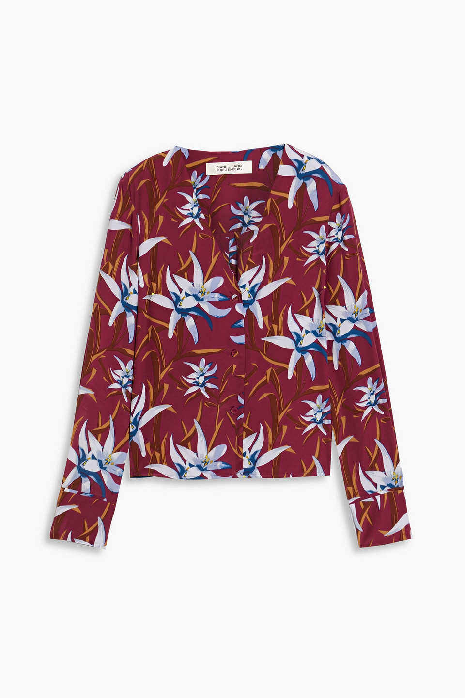 Diane Von Furstenberg Penny Floral-print Crepe De Chine Blouse In Plum