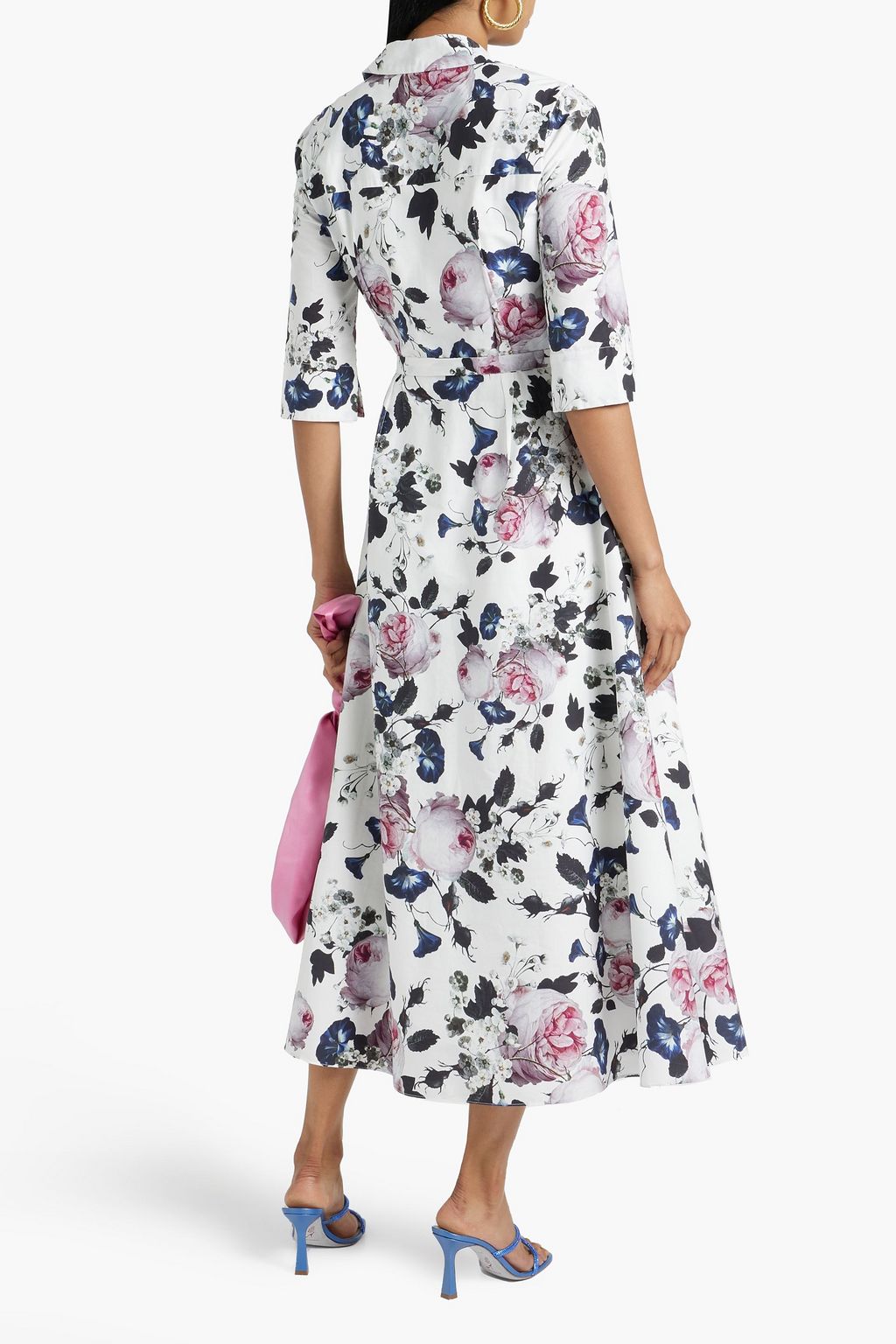 ERDEM コットンポプリン ミディシャツワンピース フローラルプリント