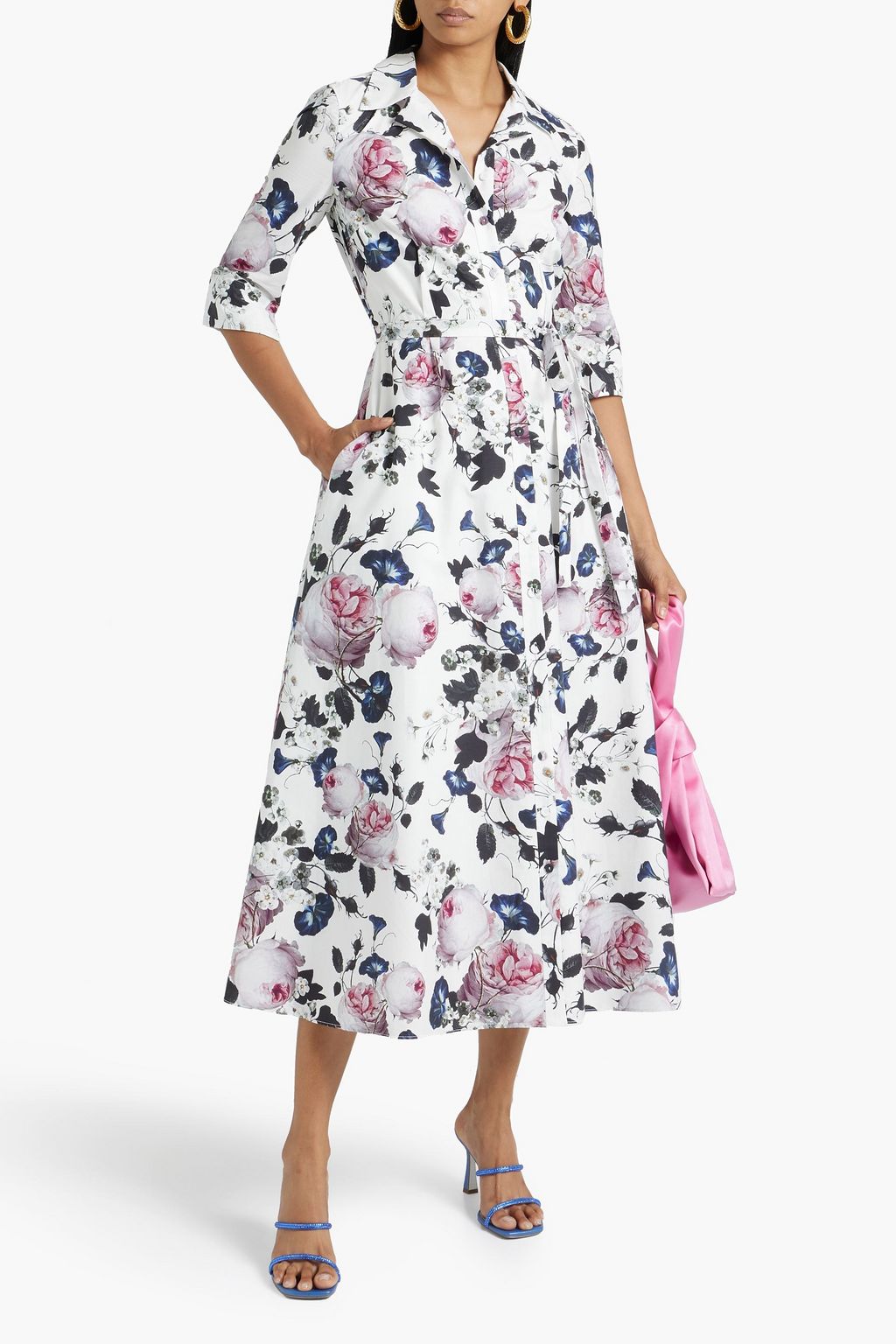 ERDEM コットンポプリン ミディシャツワンピース フローラルプリント