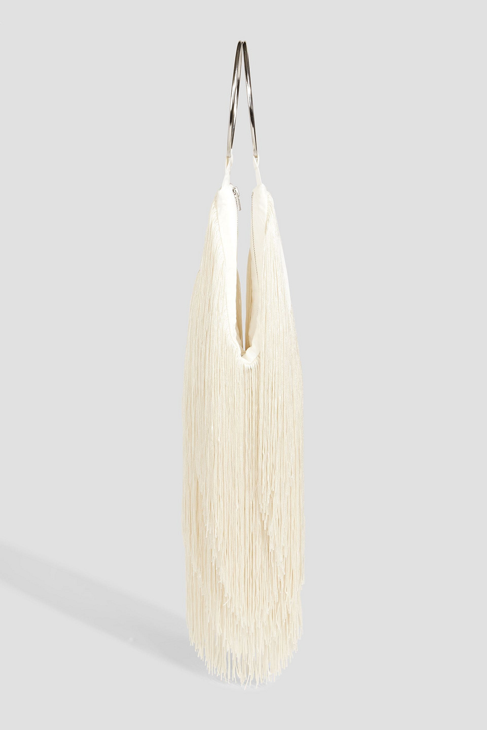 Envelope 1976 Swing Fringed Woven Clutch In Ivory