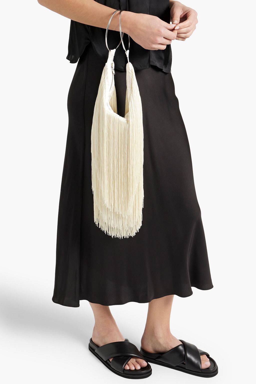 ENVELOPE1976 Swing fringed woven clutch