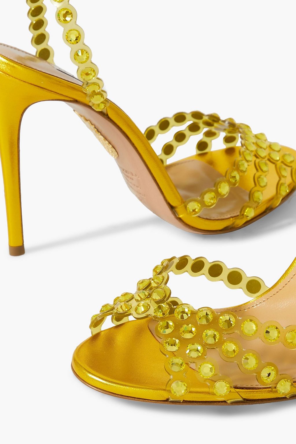 AQUAZZURA Tequila 105 metallic leather-trimmed crystal-embellished PVC sandals