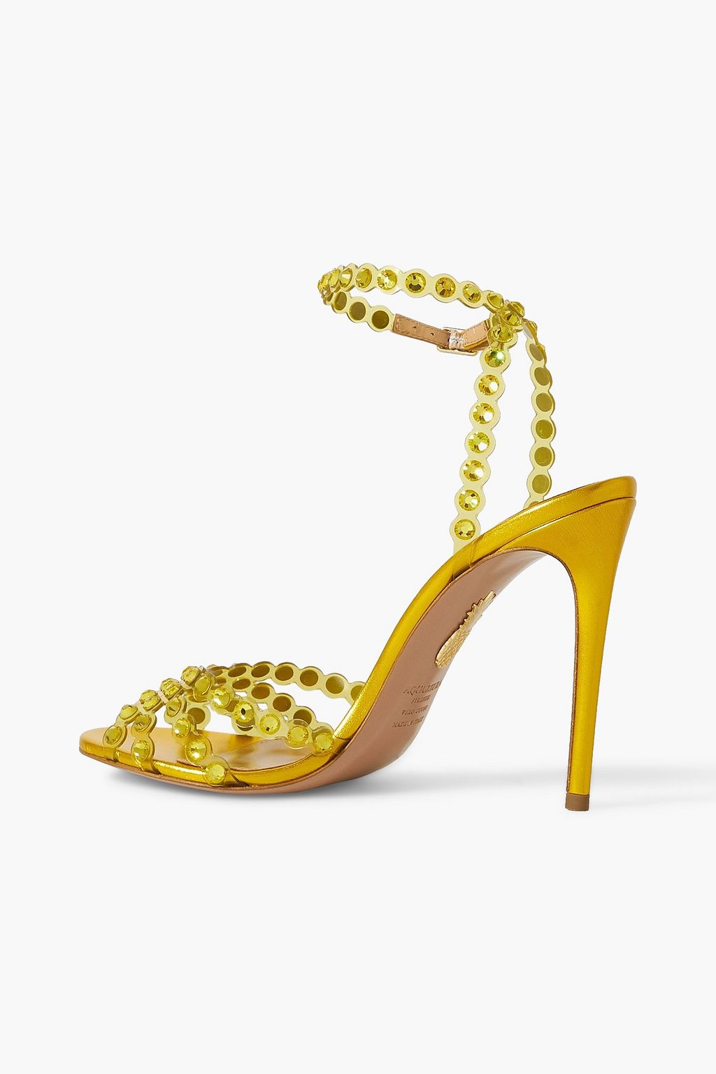 AQUAZZURA Tequila 105 metallic leather-trimmed crystal-embellished PVC sandals