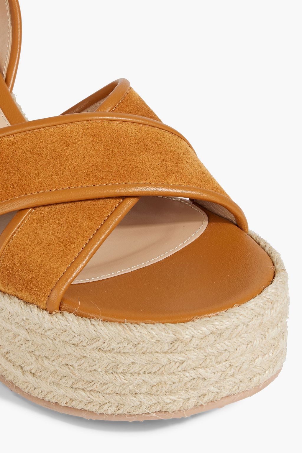 GIANVITO ROSSI Leather-trimmed suede espadrille wedge sandals