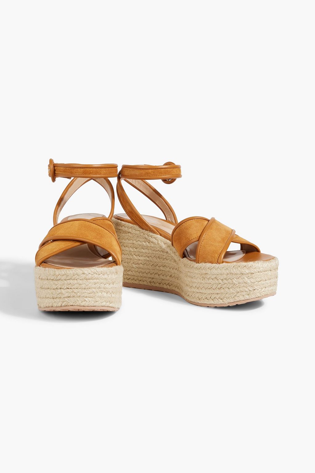 GIANVITO ROSSI Leather-trimmed suede espadrille wedge sandals