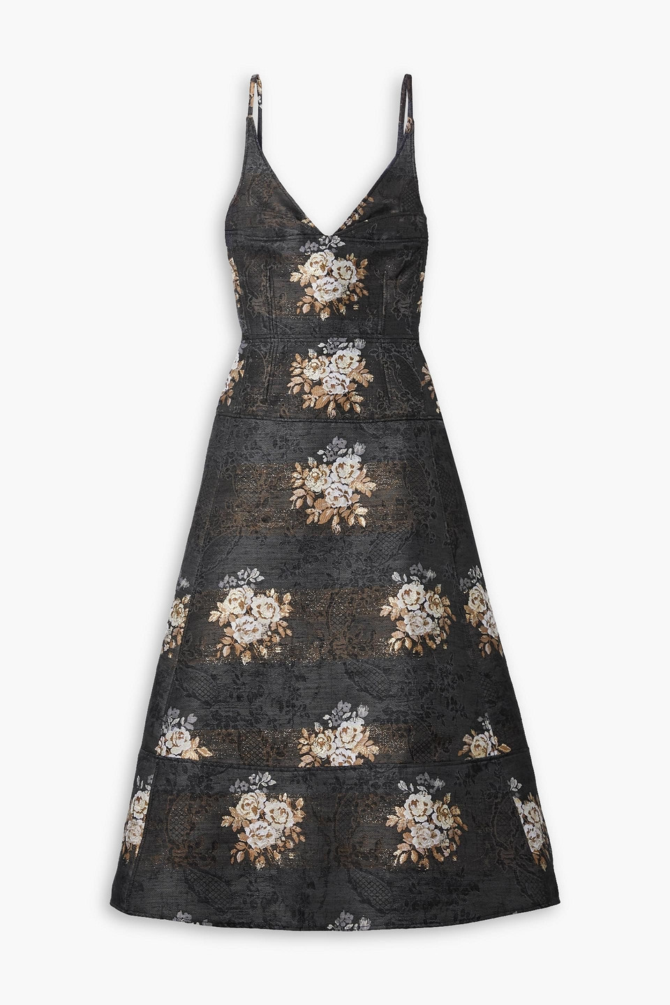 Erdem Black Doris Midi Dress In Multi