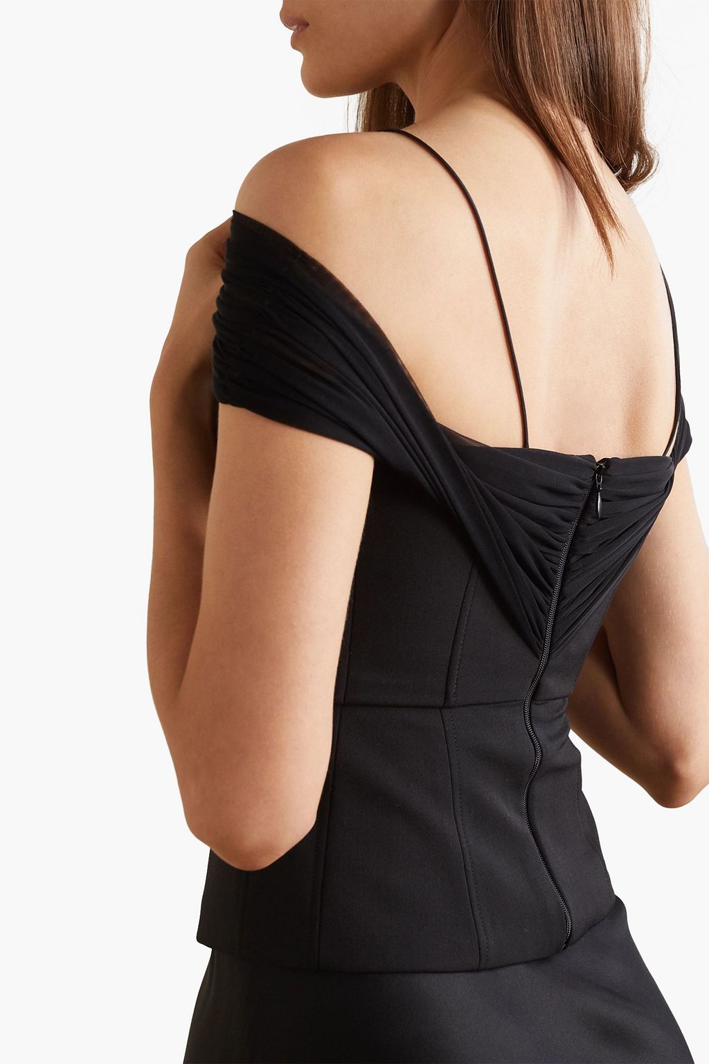 RENAISSANCE RENAISSANCE Cold-shoulder tulle-trimmed twill top