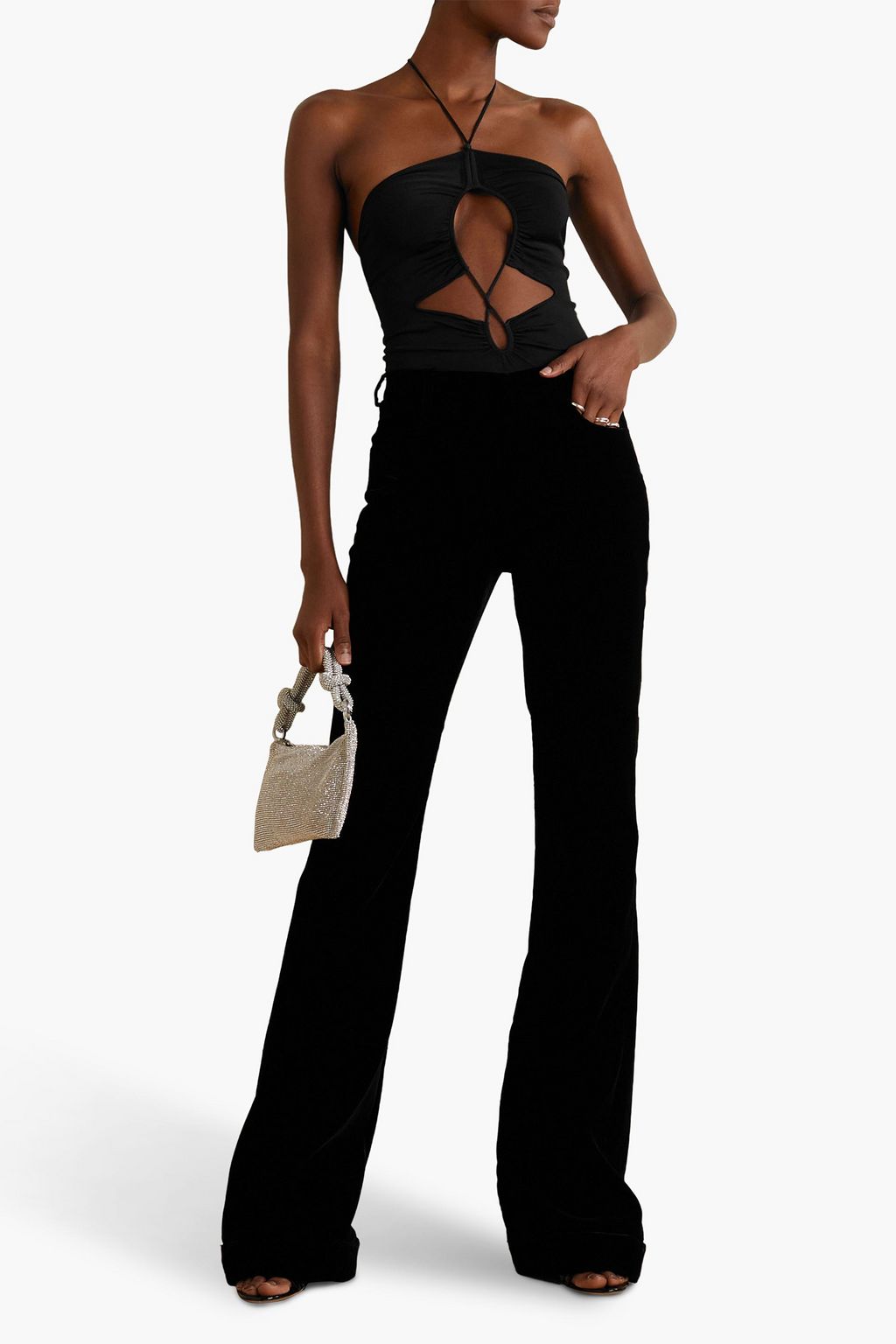 GALVAN  LONDON Kali cutout stretch-knit halterneck bodysuit