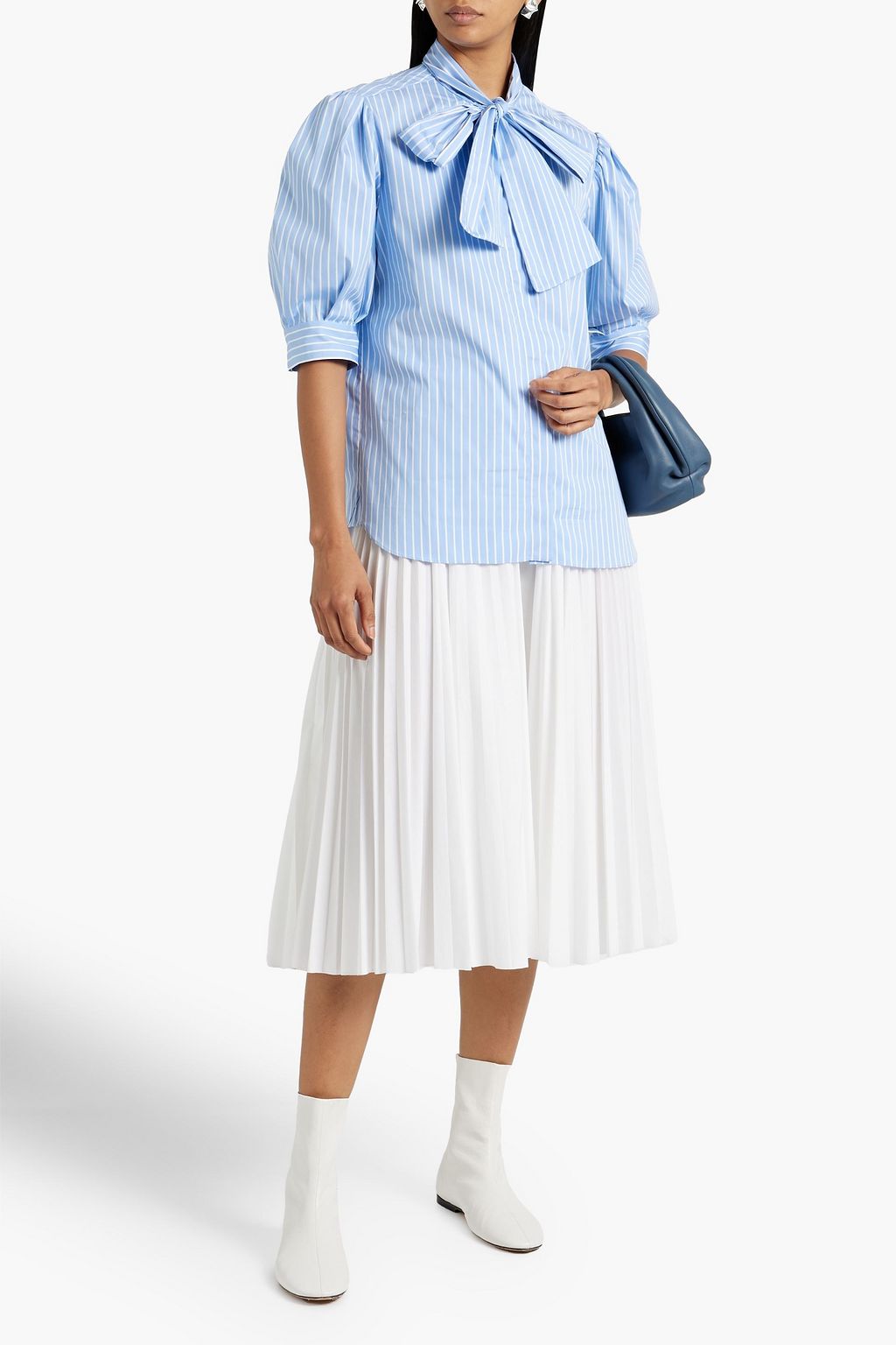 ANOTHER TOMORROW Pussy-bow cotton-poplin shirt