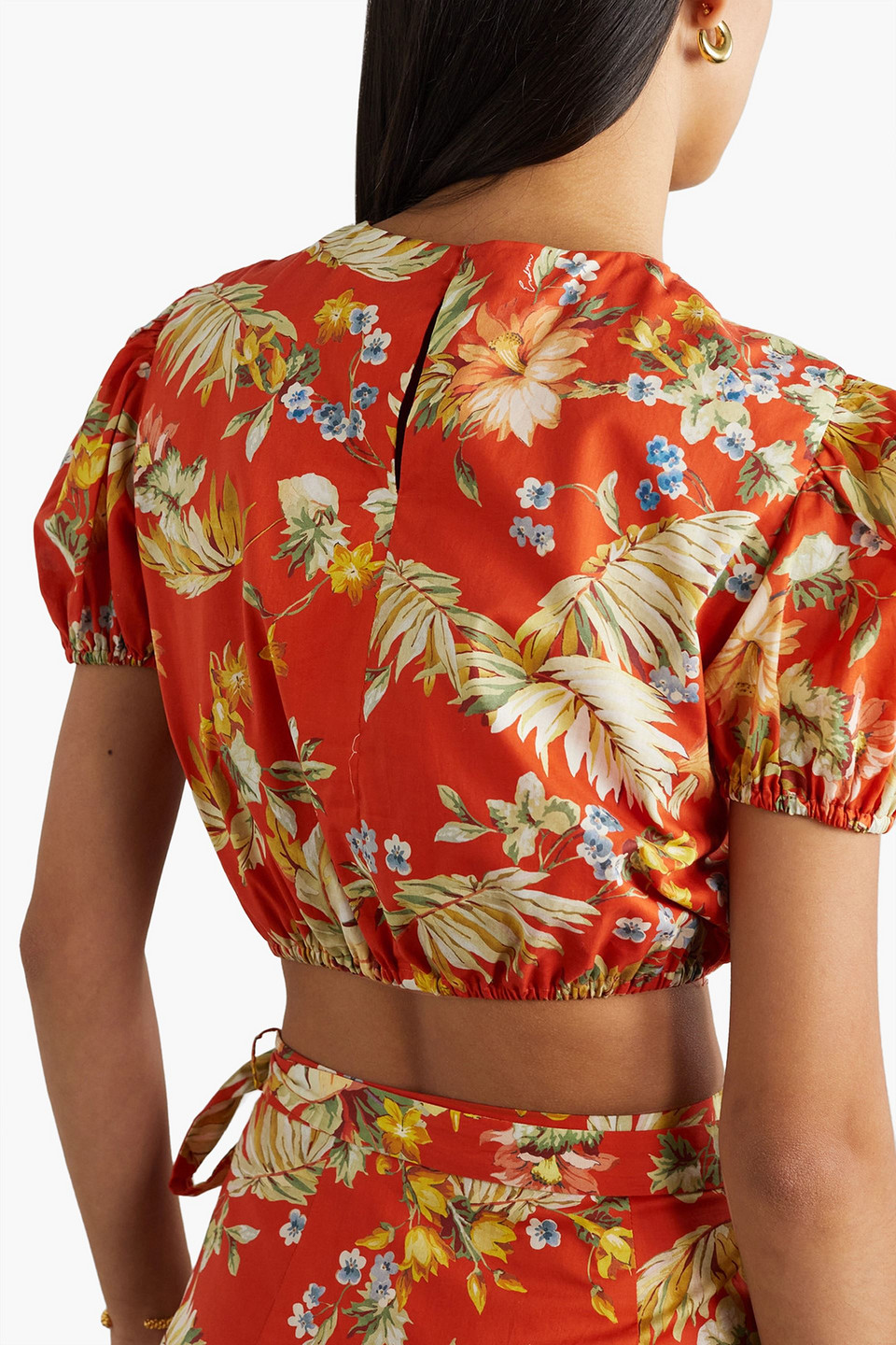 Shop Erdem Hydra Cropped Floral-print Cotton-poplin Top In Orange