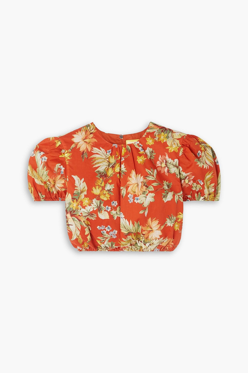 Shop Erdem Hydra Cropped Floral-print Cotton-poplin Top In Orange