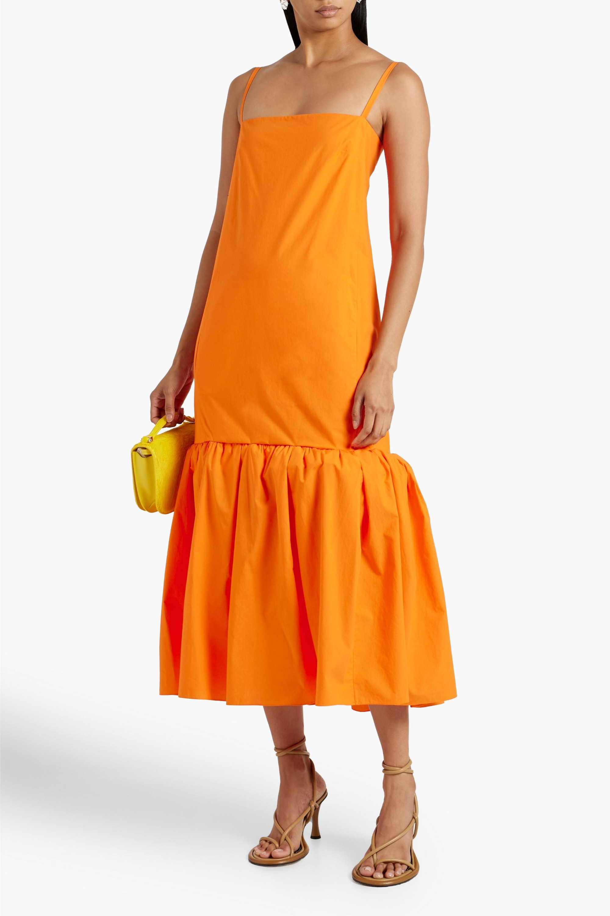 Another Tomorrow Flounce gathered cotton-poplin midi dress