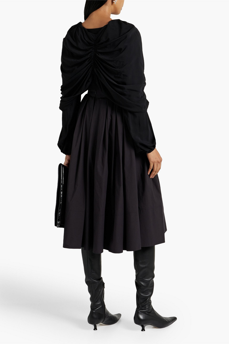 Shop Another Tomorrow Cape-effect Ruched Crepe Top In Black