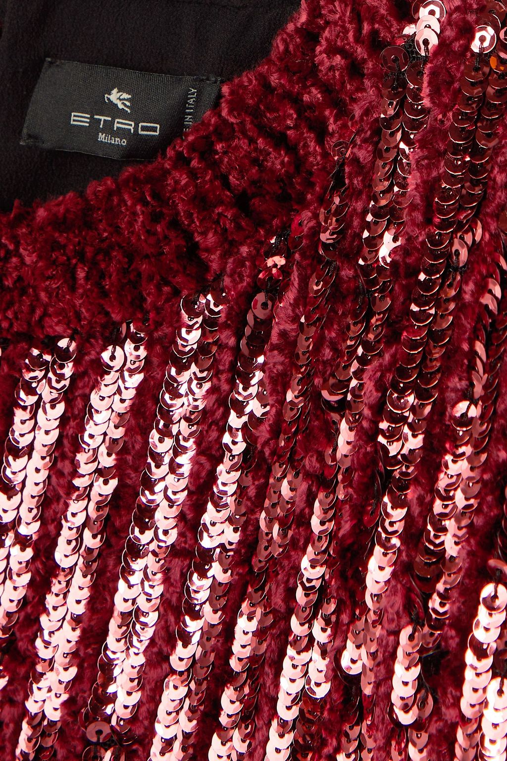 ETRO Marlene fringed velvet and sequined tulle blouse