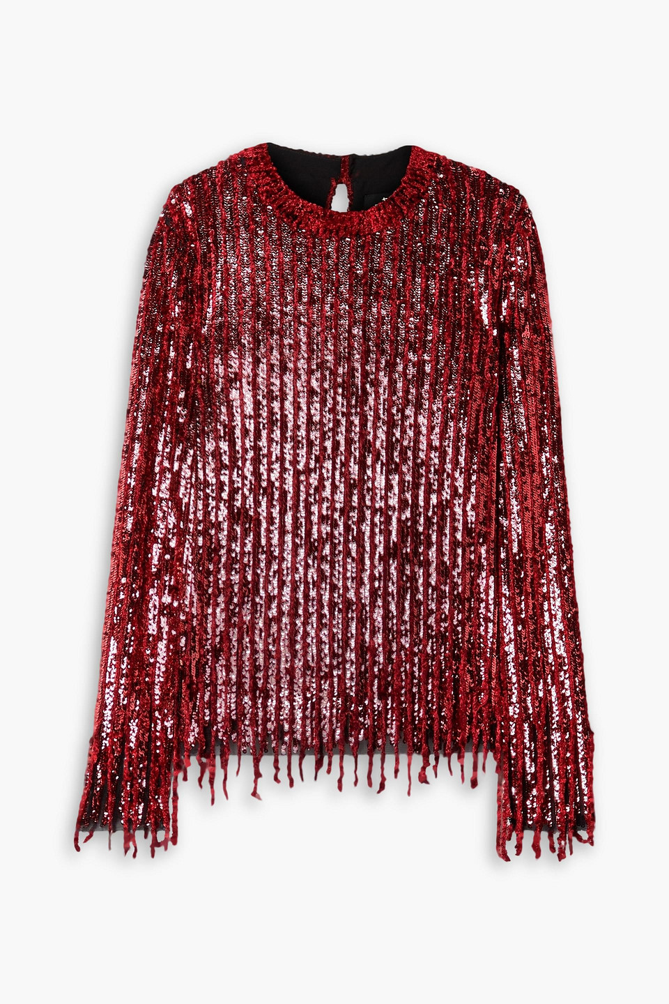 Etro Marlene Fringed Velvet And Sequined Tulle Blouse In Claret