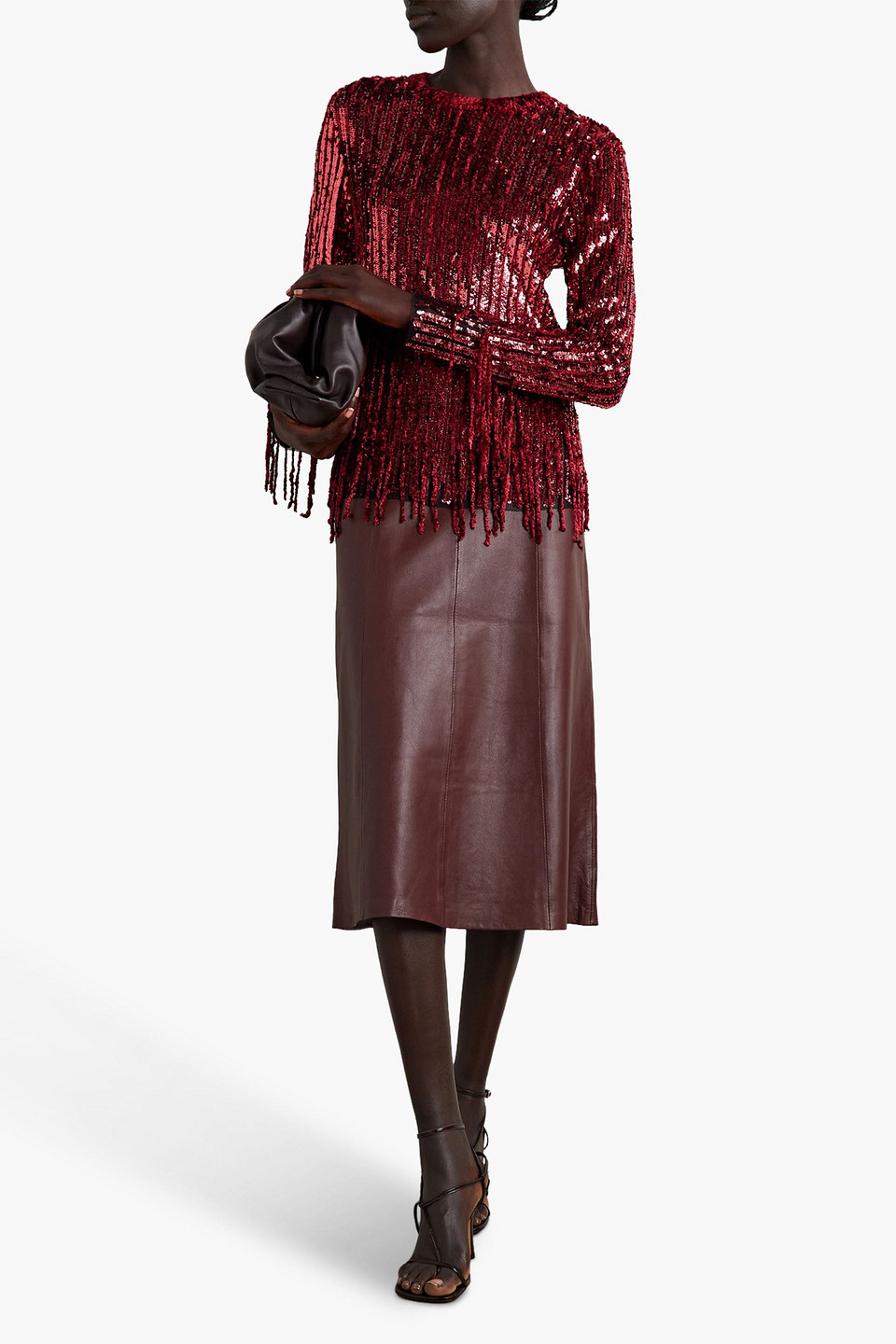 Shop Etro Marlene Fringed Velvet And Sequined Tulle Blouse In Claret