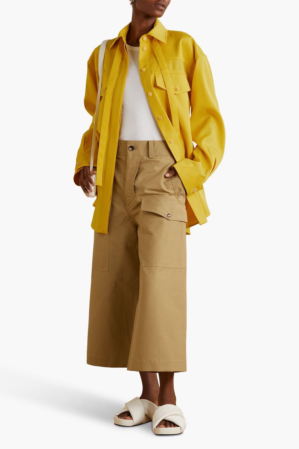 JIL SANDER Oversized tie-detailed wool-gabardine shirt