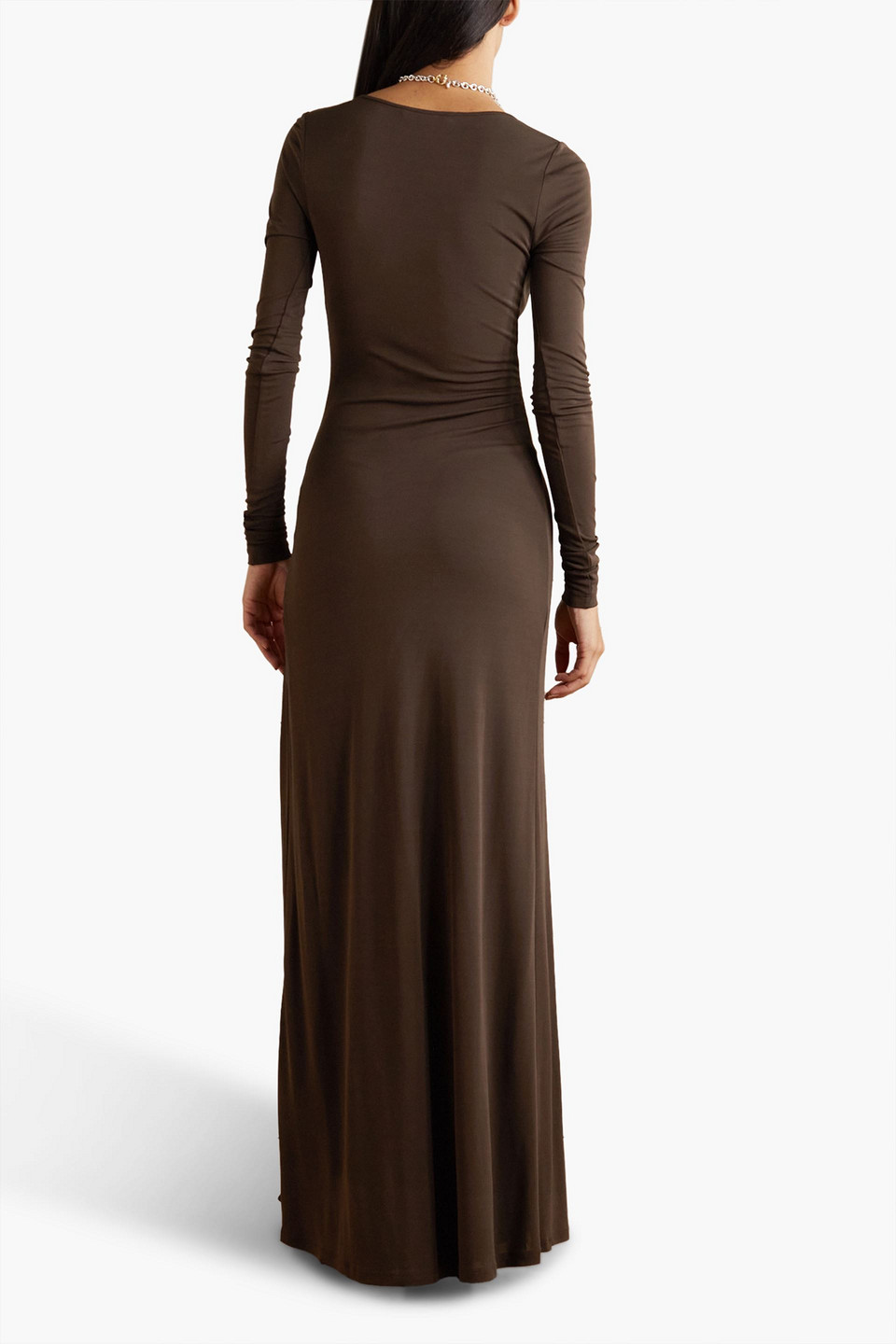 Shop Zeynep Arcay Cutout Jersey Maxi Dress In Dark Brown