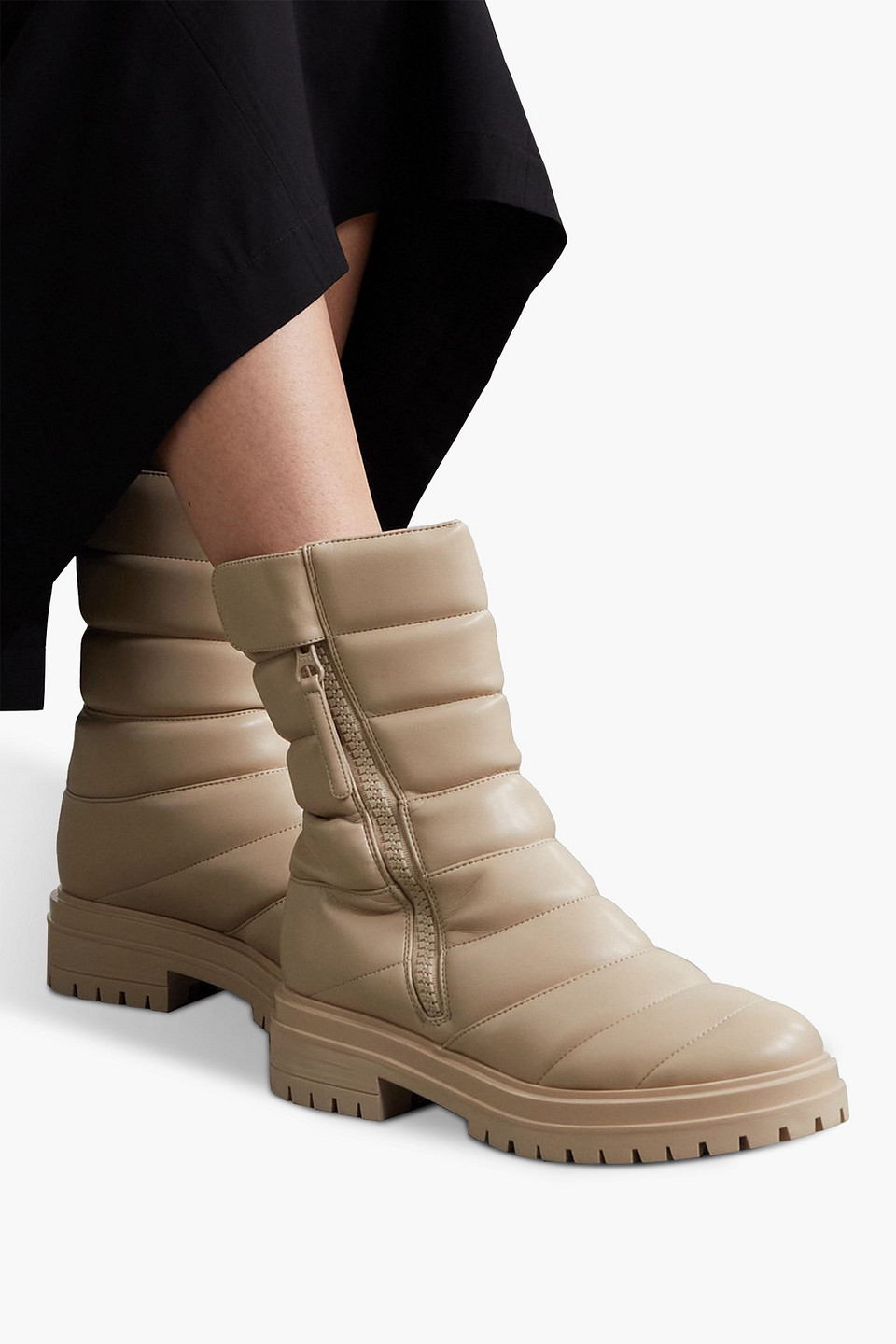 Shop Gianvito Rossi Quilted Faux Leather Ankle Boots In Neutral