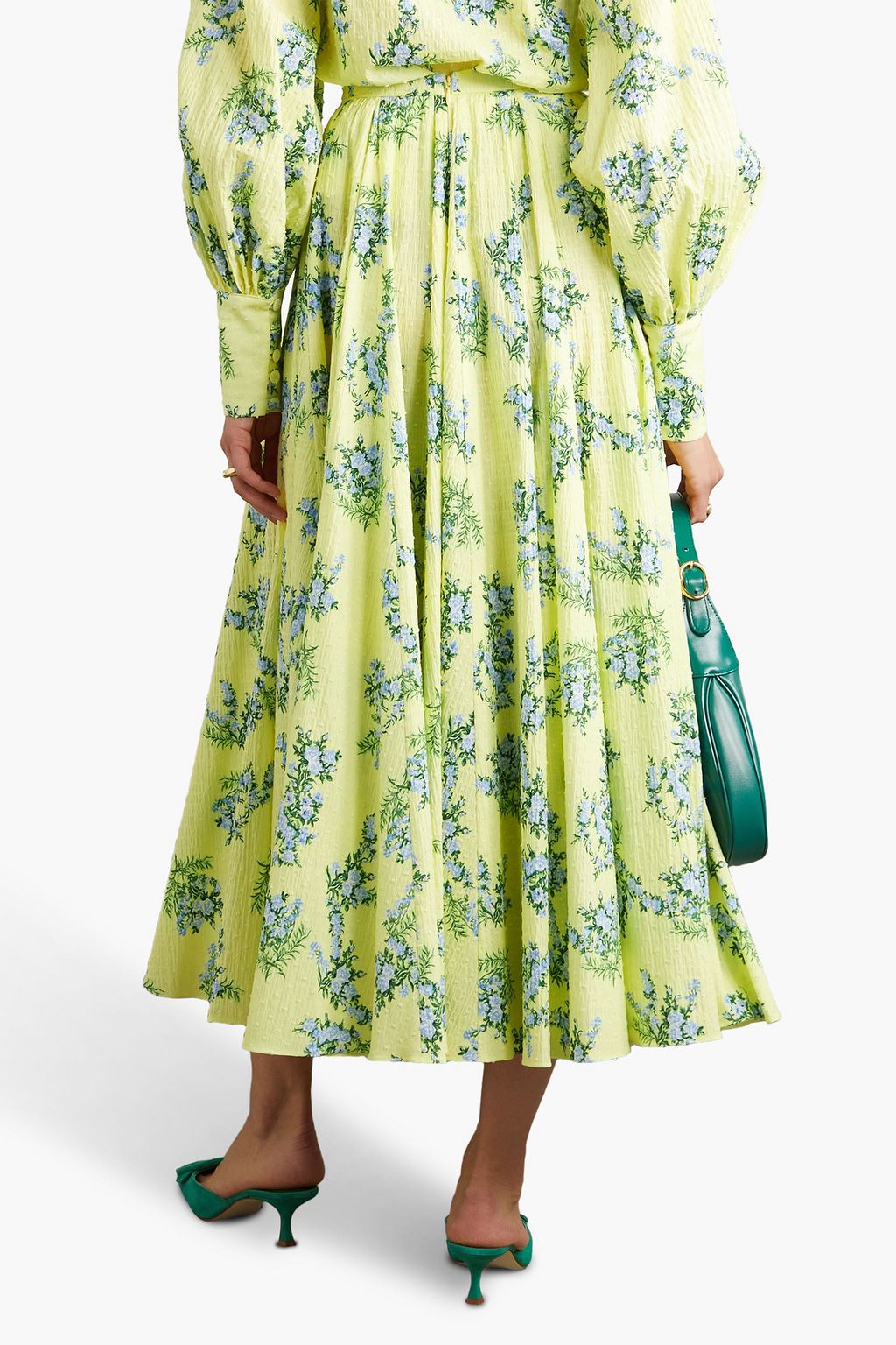EMILIA WICKSTEAD Rhea floral-print Swiss-dot cotton-blend seersucker midi skirt