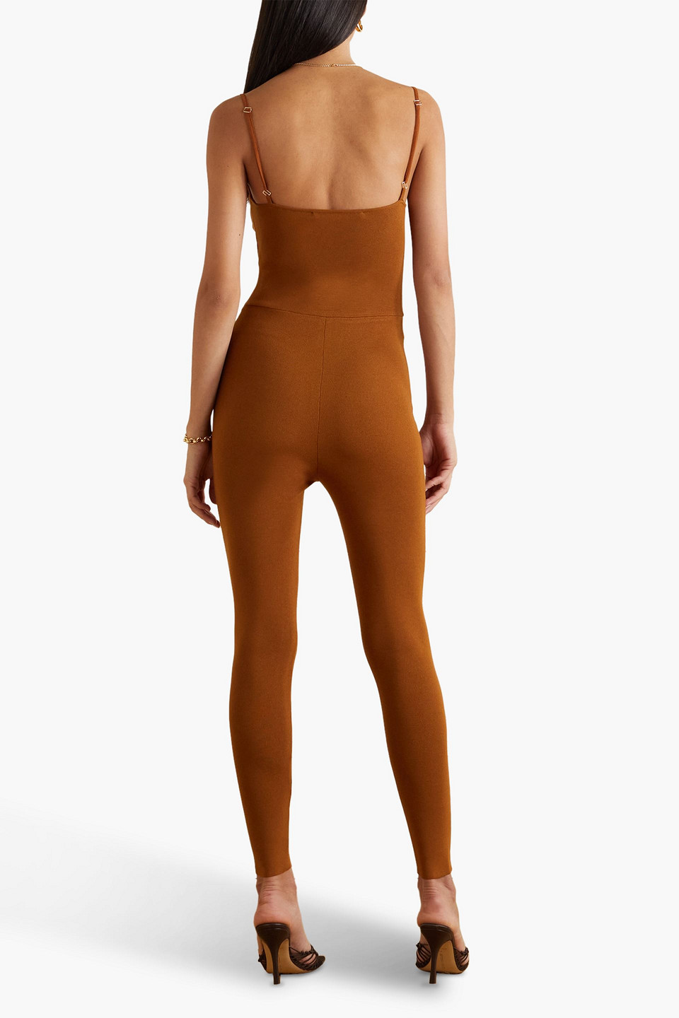 Shop Zeynep Arcay Cutout Stretch-knit Jumpsuit In Brown