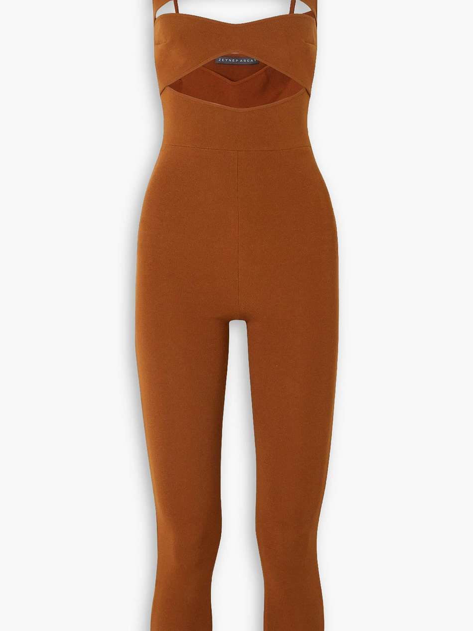 cutout stretch-knit jumpsuit