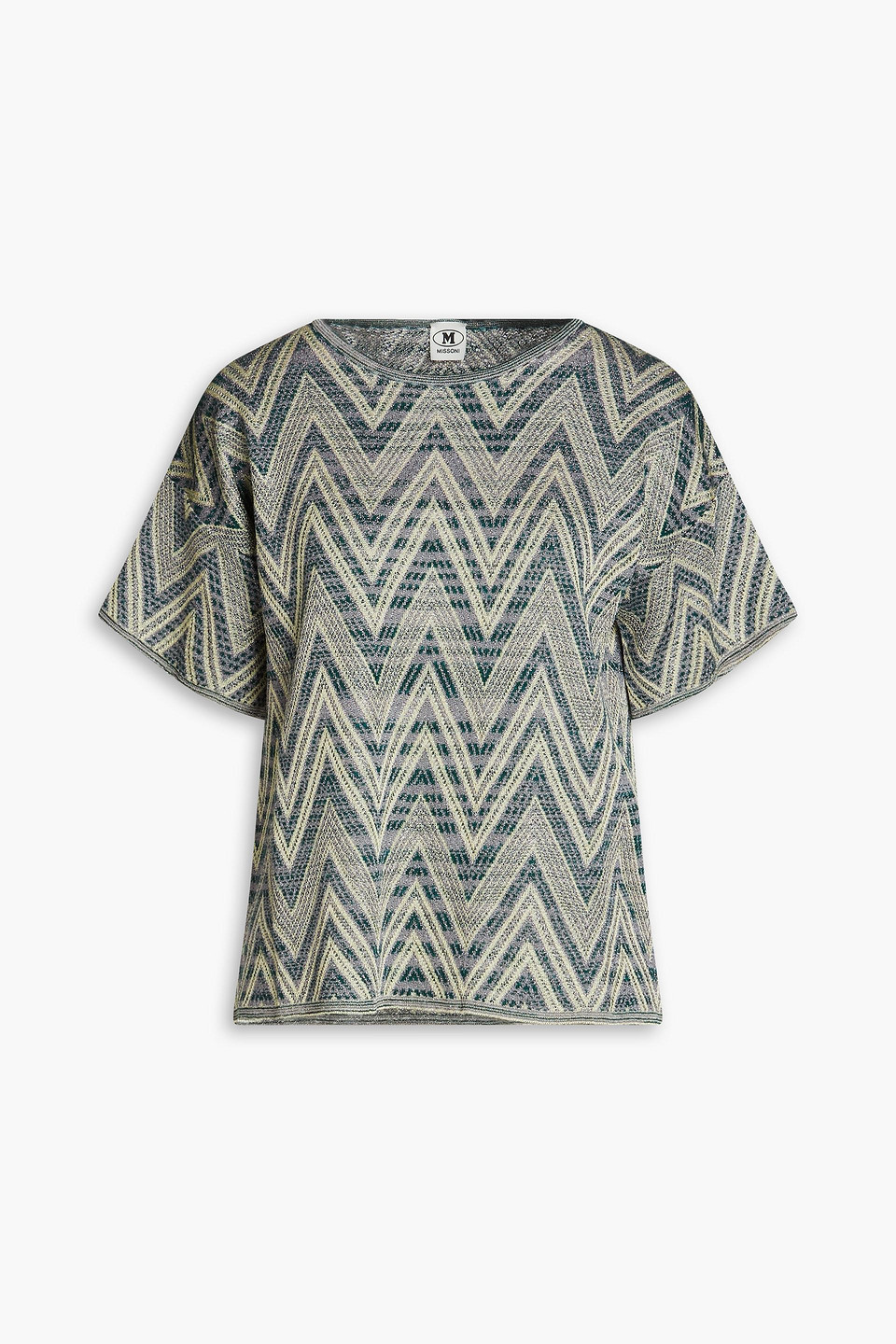 M Missoni Metallic Crochet-knit Top In Mint