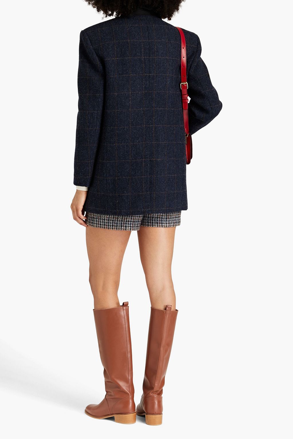 SANDRO Crystal-embellished herringbone checked wool blazer