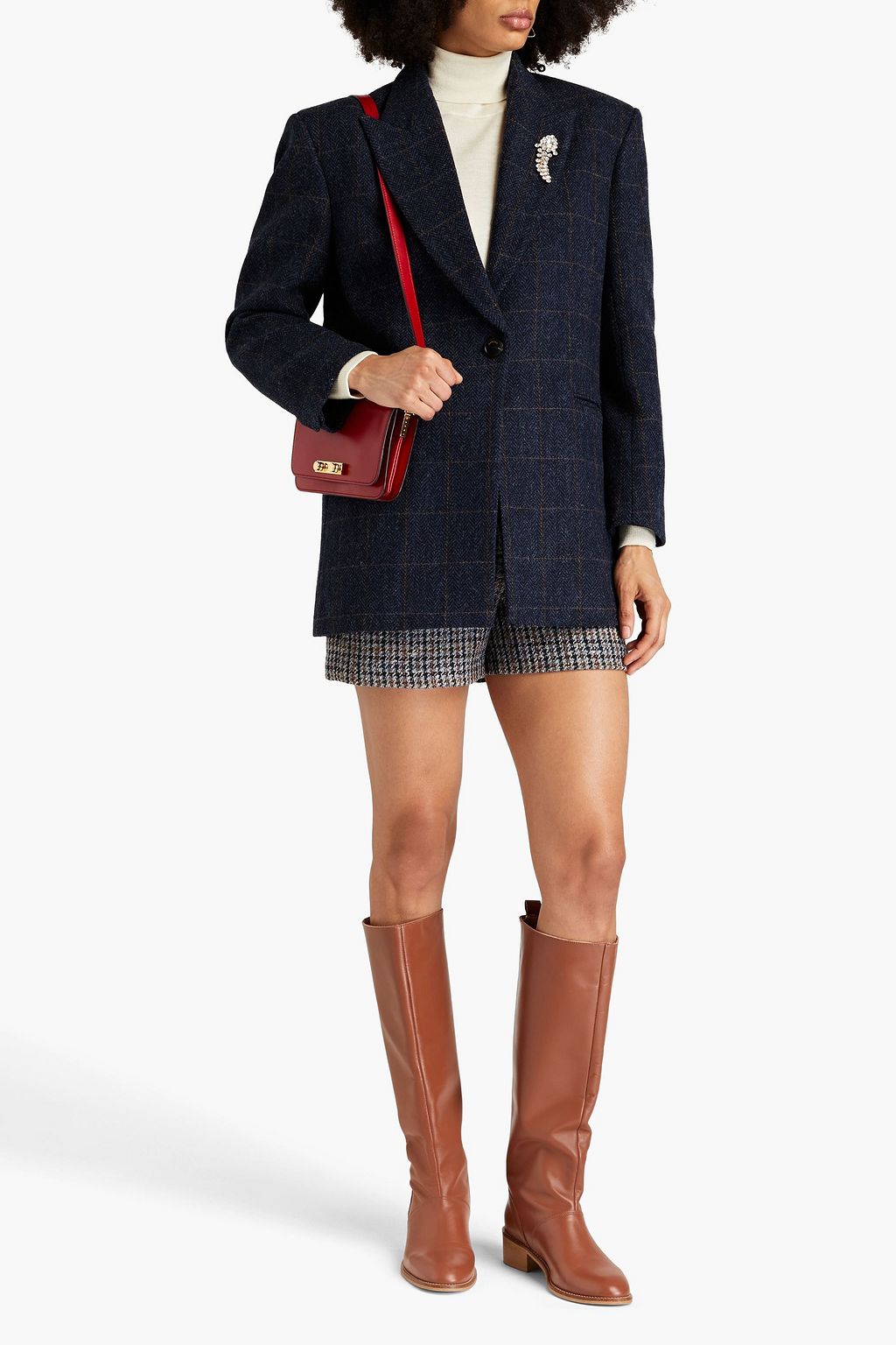 SANDRO Crystal-embellished herringbone checked wool blazer