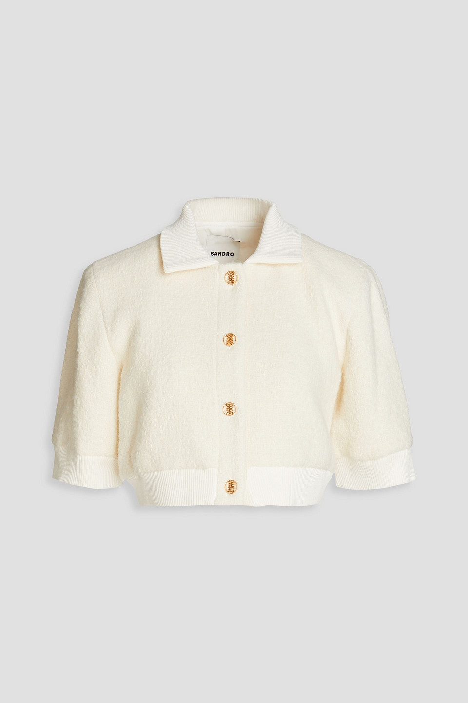 Sandro Temara Cropped Bouclé-tweed Jacket In White