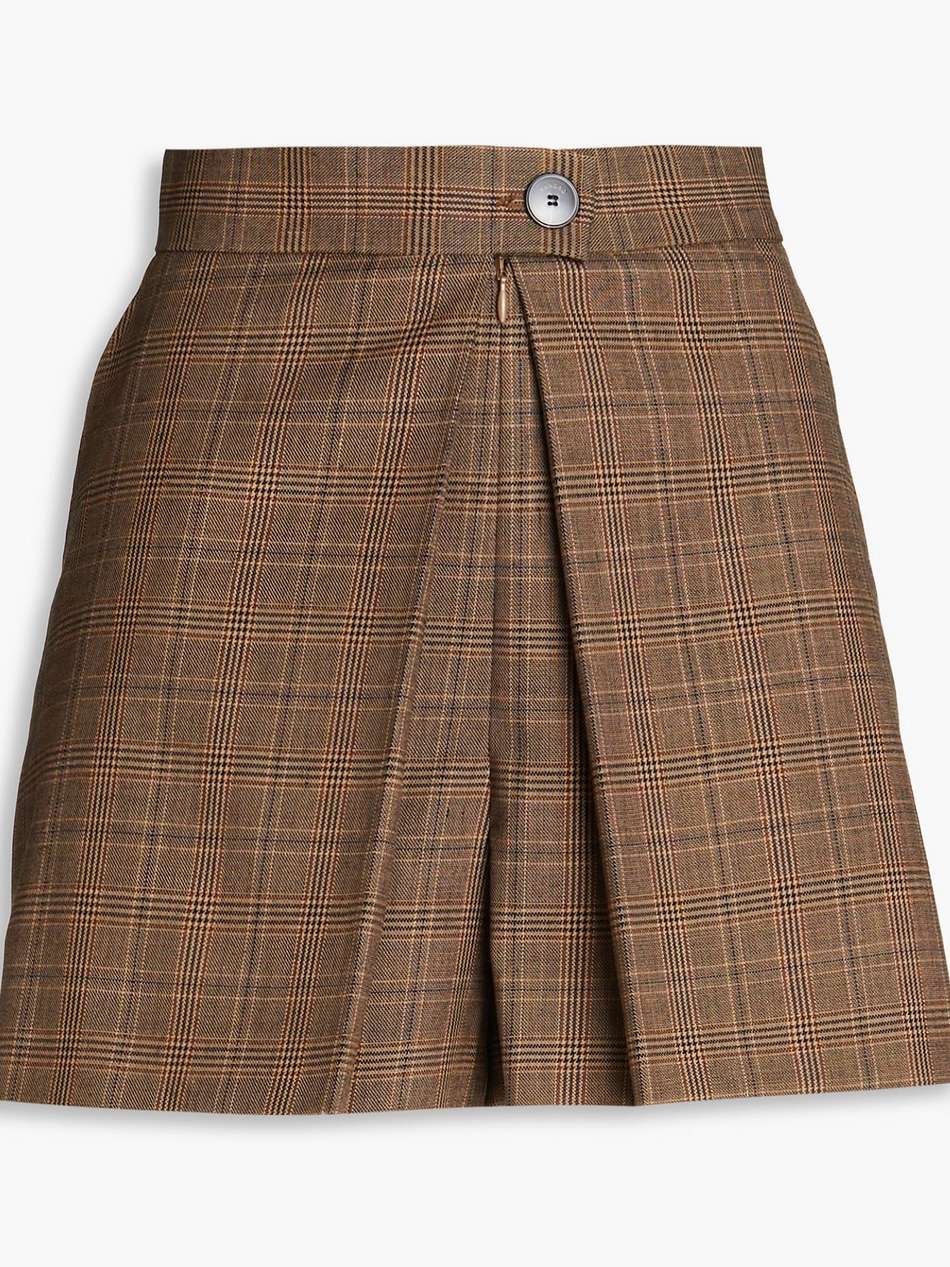 pleated prince of wales checked tweed shorts