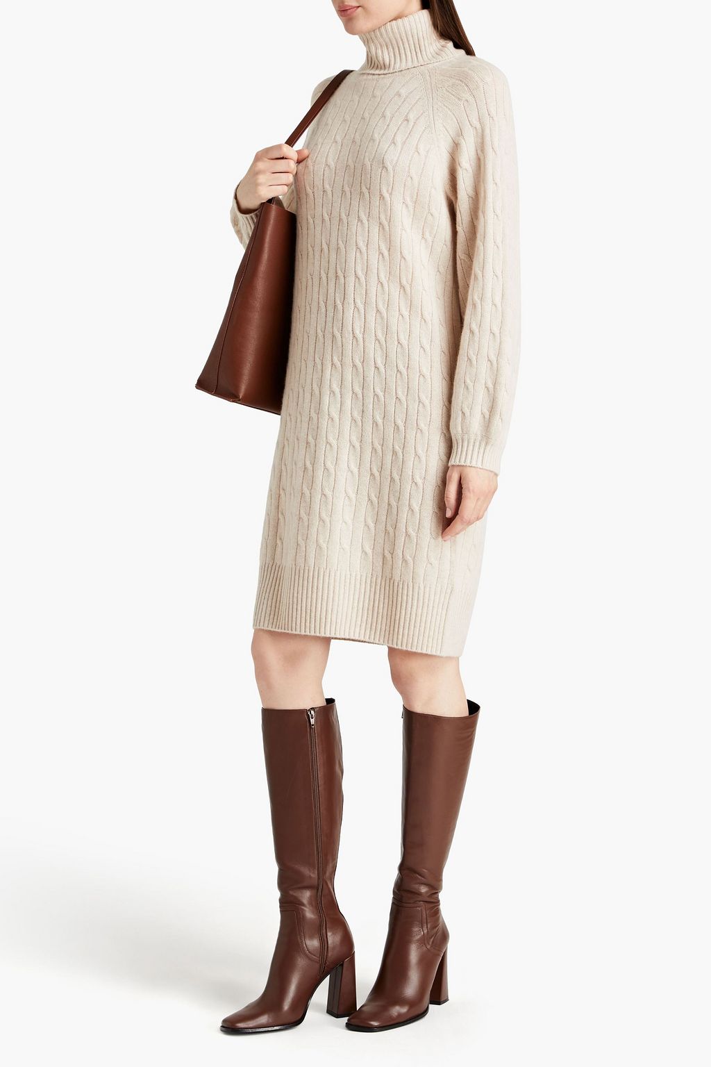 N.PEAL Cable-knit cashmere turtleneck dress