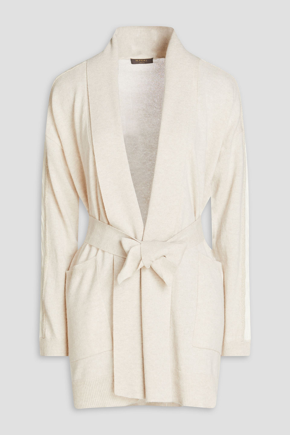N.Peal - Metallic cable knit cashmere-blend cardigan - White - XL