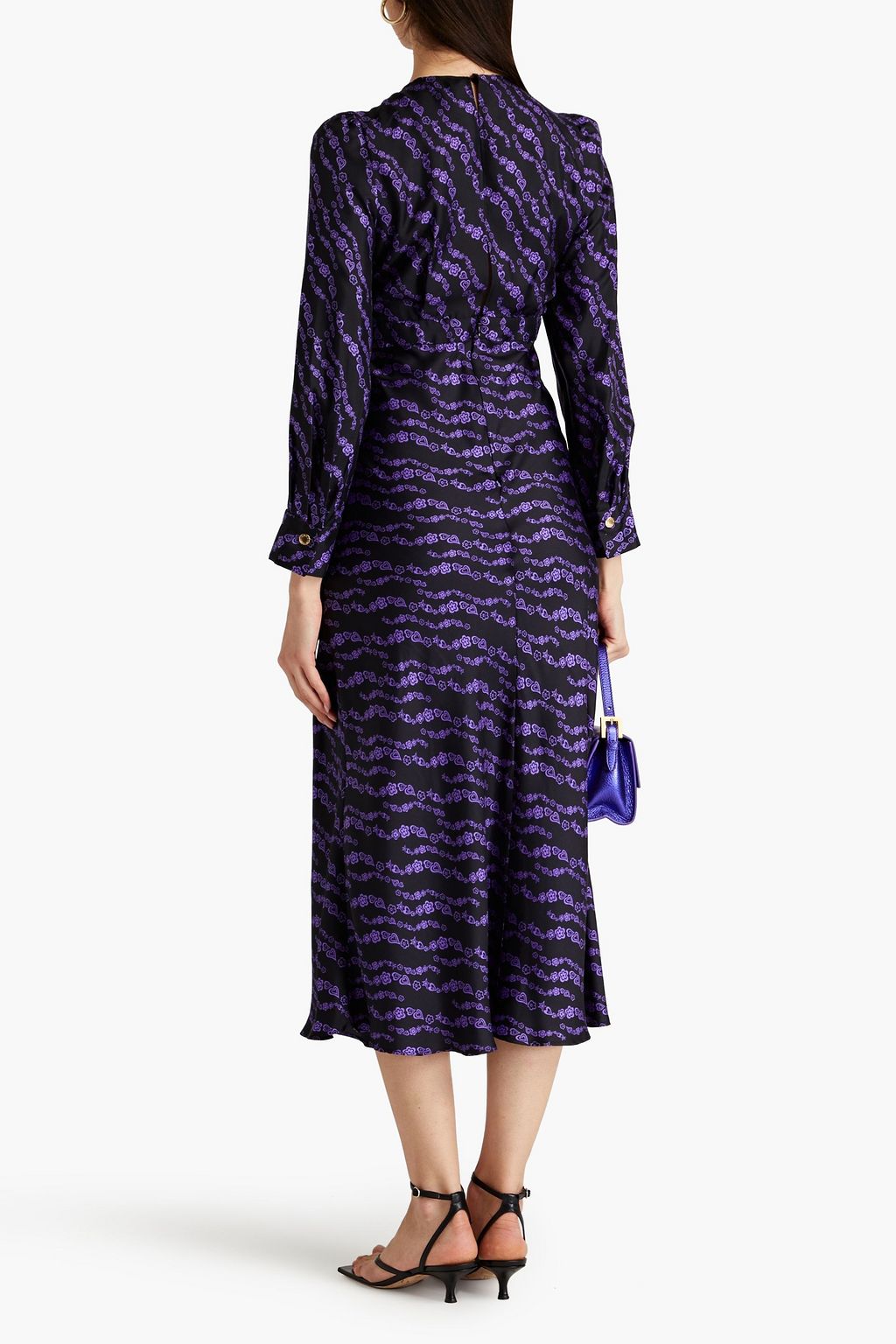 SANDRO Printed silk-twill midi dress