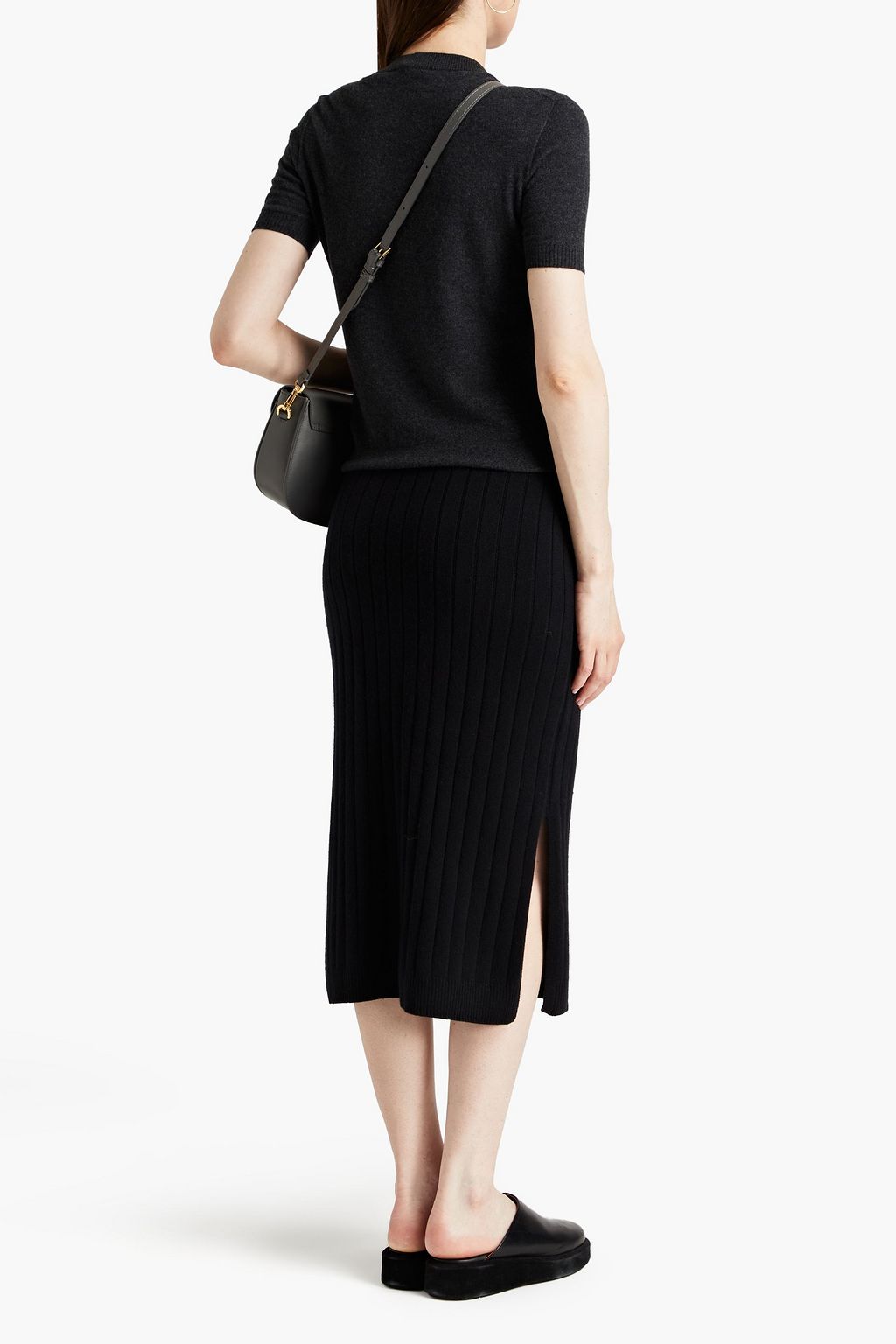 N.PEAL Ribbed cashmere midi pencil skirt