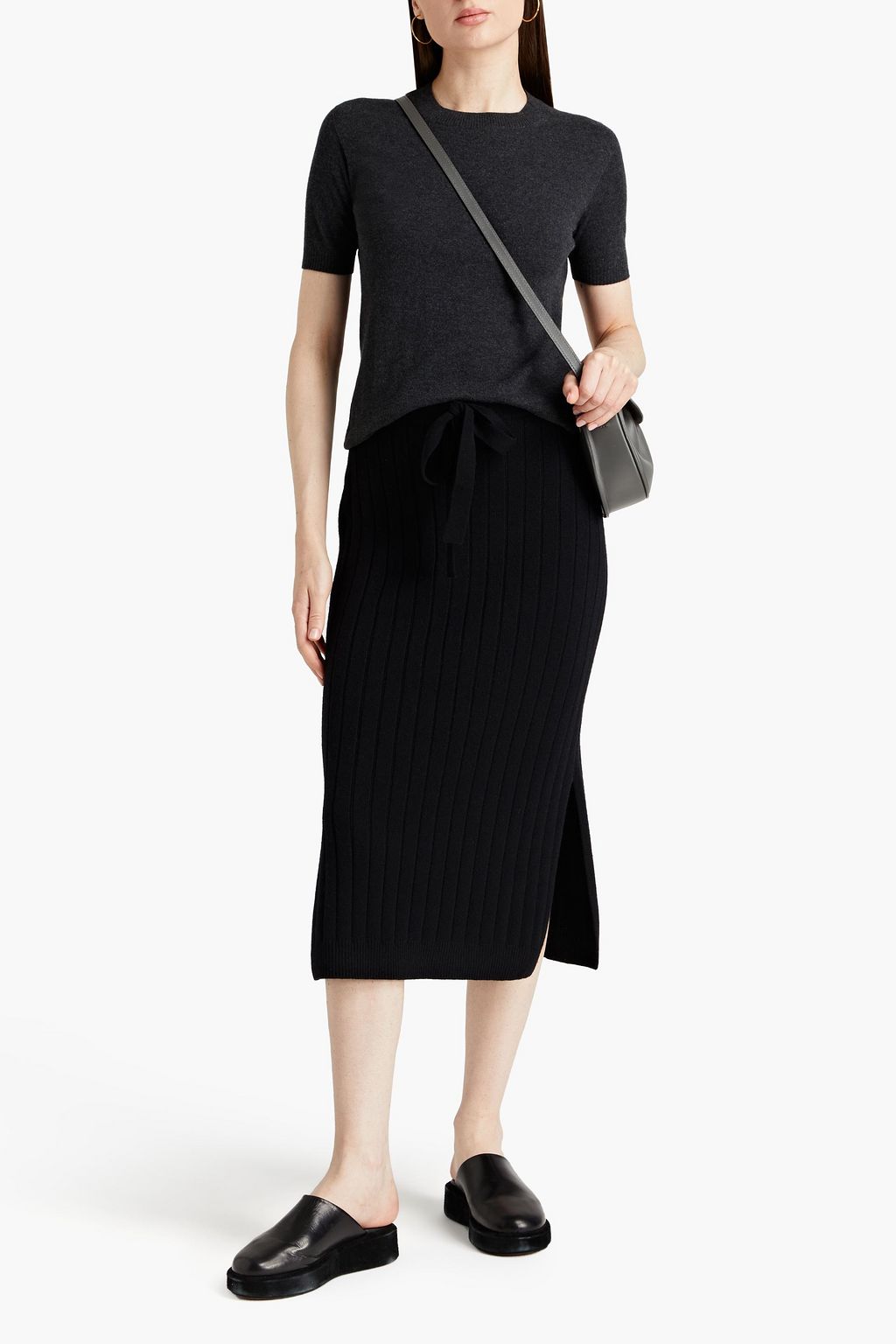 N.PEAL Ribbed cashmere midi pencil skirt