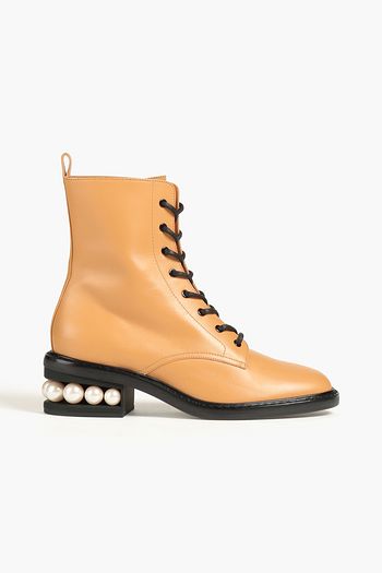 Nicholas Kirkwood Pearlogy Leather Combat Boots in Black