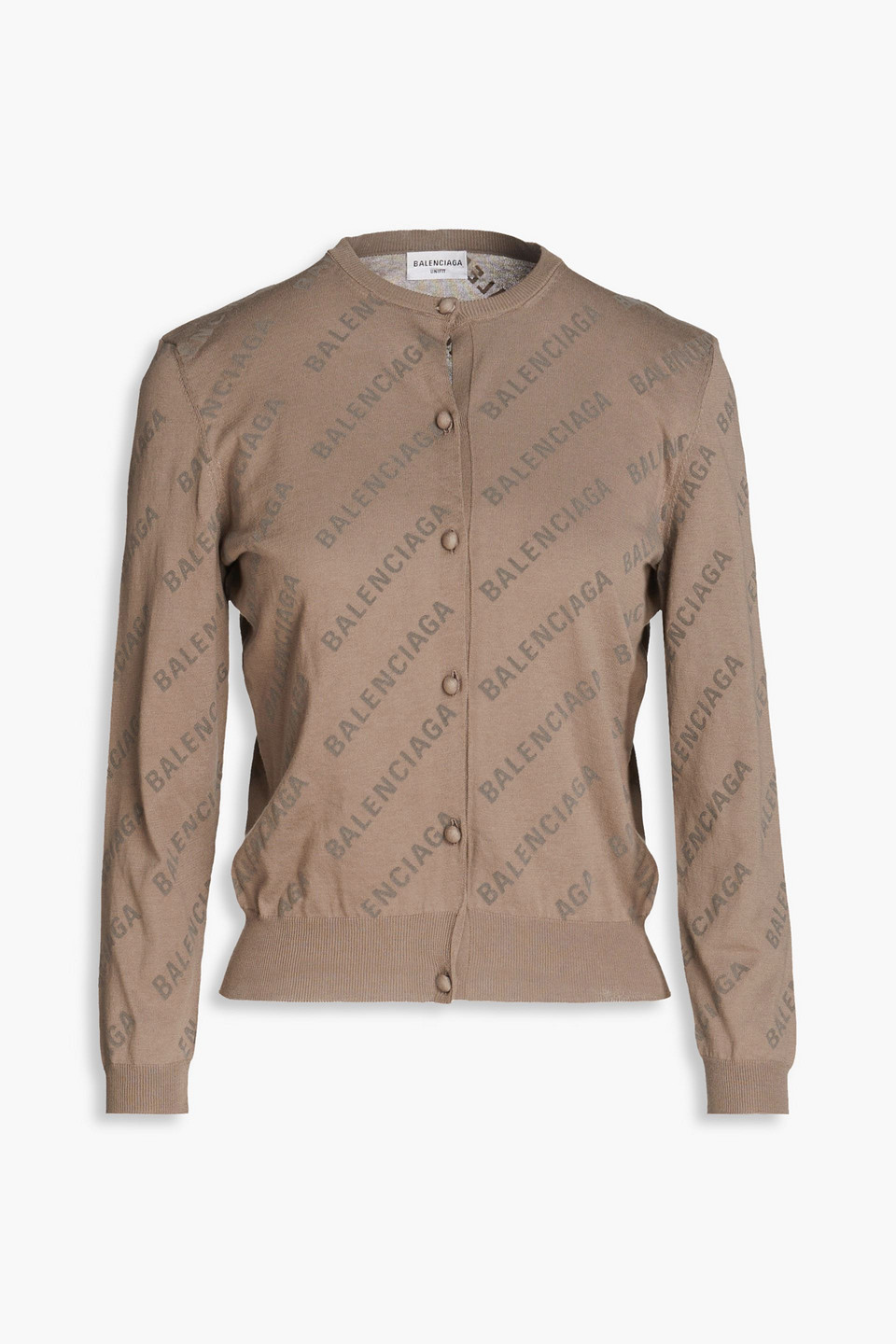 Shop Balenciaga Logo-print Flocked Cotton Cardigan In Mushroom