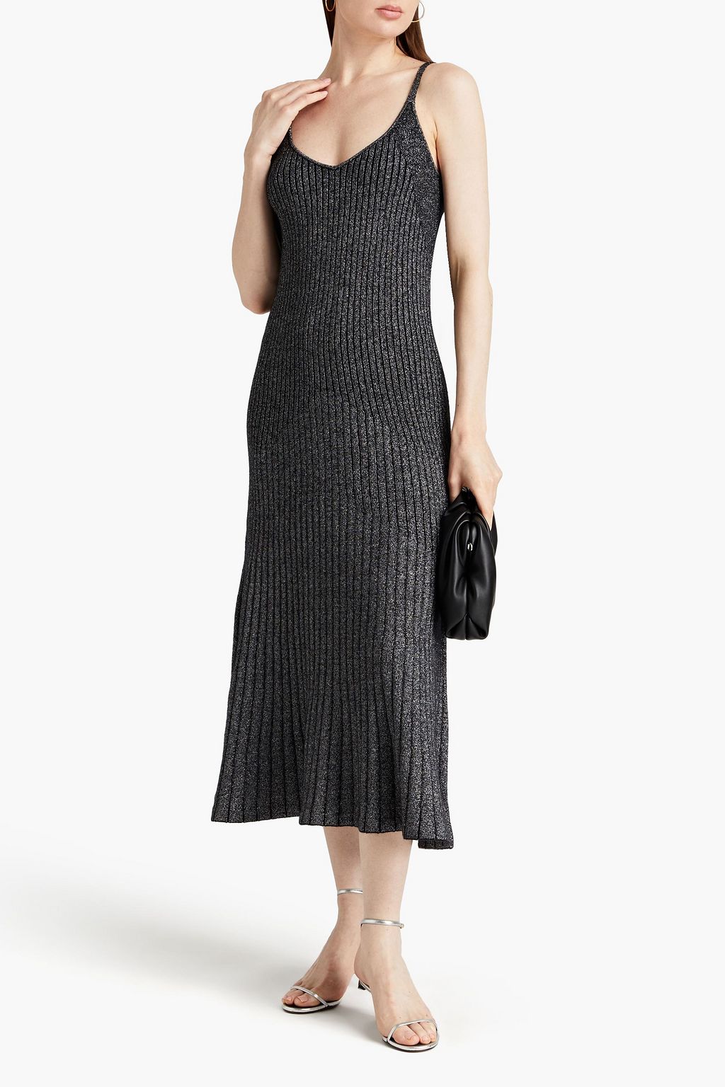N.PEAL Midikleid aus einer gerippten Kaschmirmischung mit Metallic-Effekt