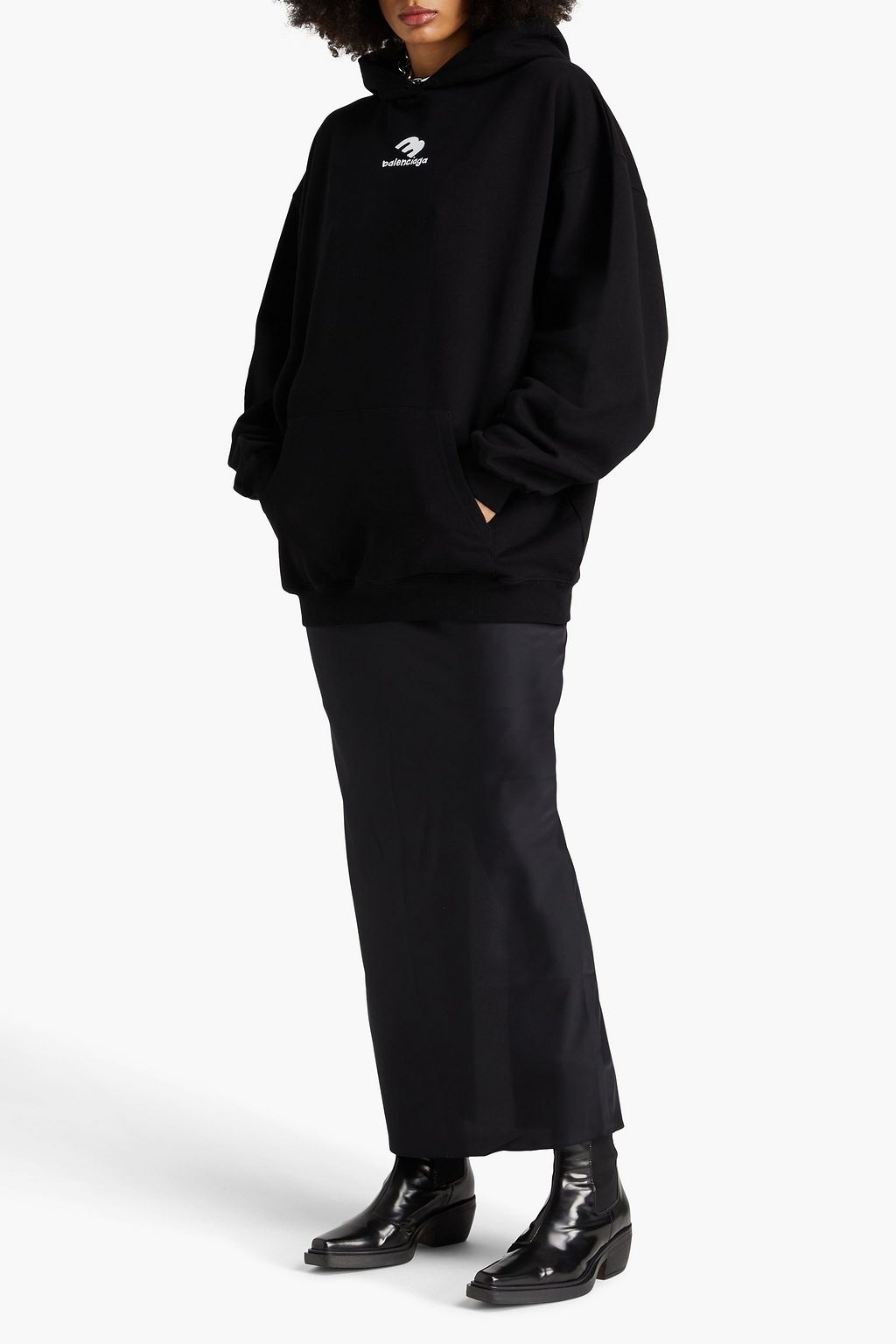 balenciaga logo cotton terry hoodie